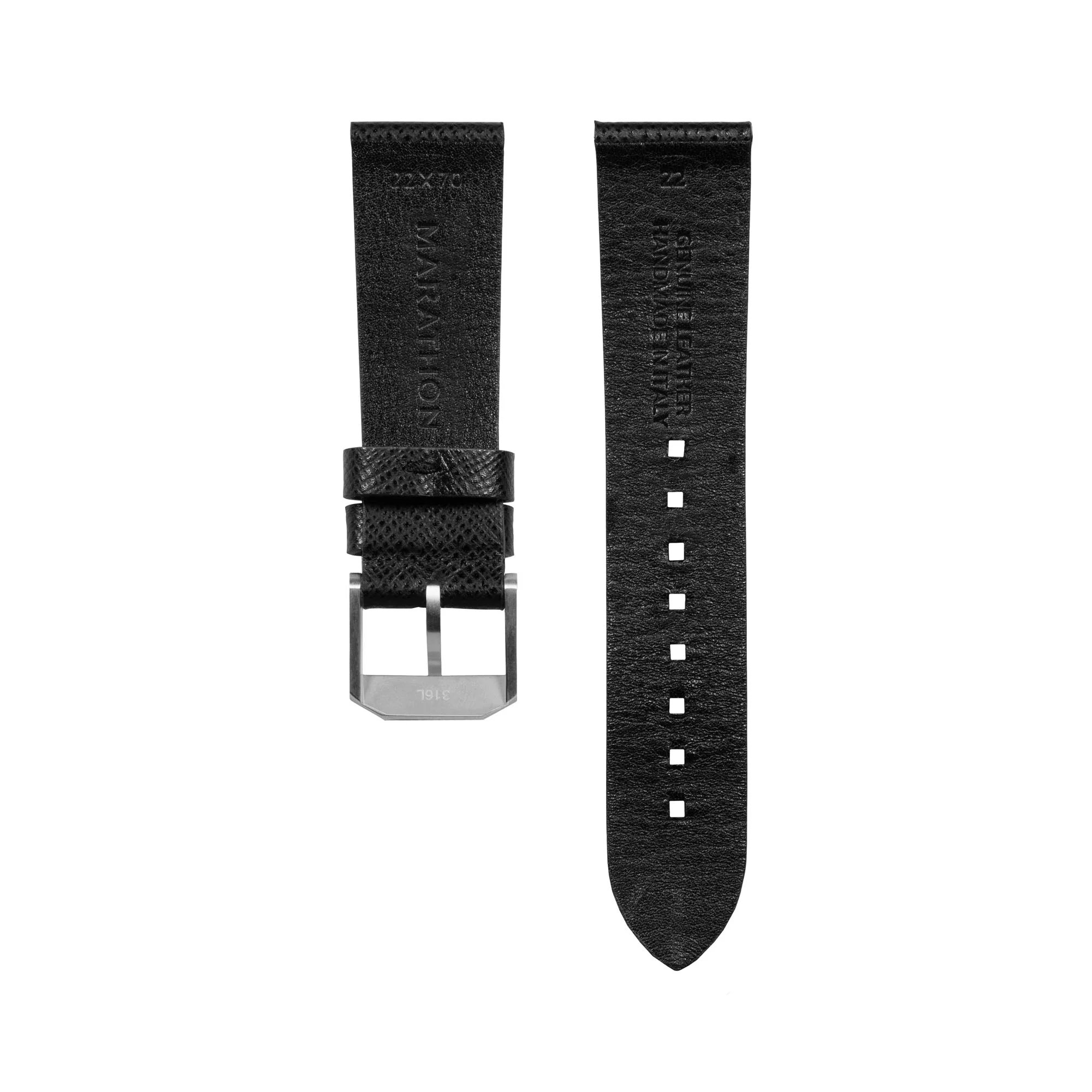 STRAP, 22mm, LEATHER, CROSS HATCH, BLACK, STEEL BUCKLE, STANDARD ITALIAN LEATHER, CROSS HATCH - Image 3