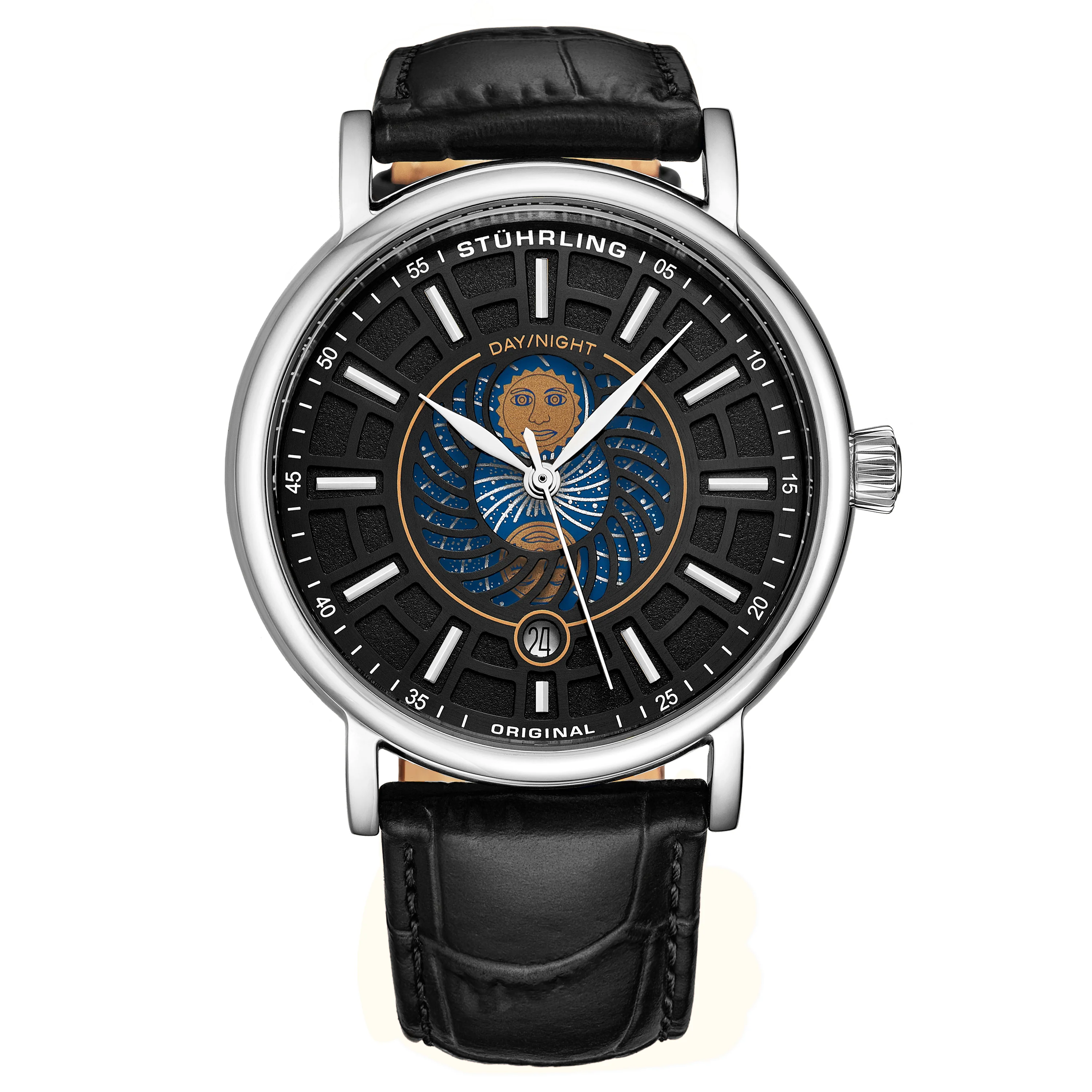 Symphony 899 Silver case/Leather strap/ Brass Dial | Black Dial