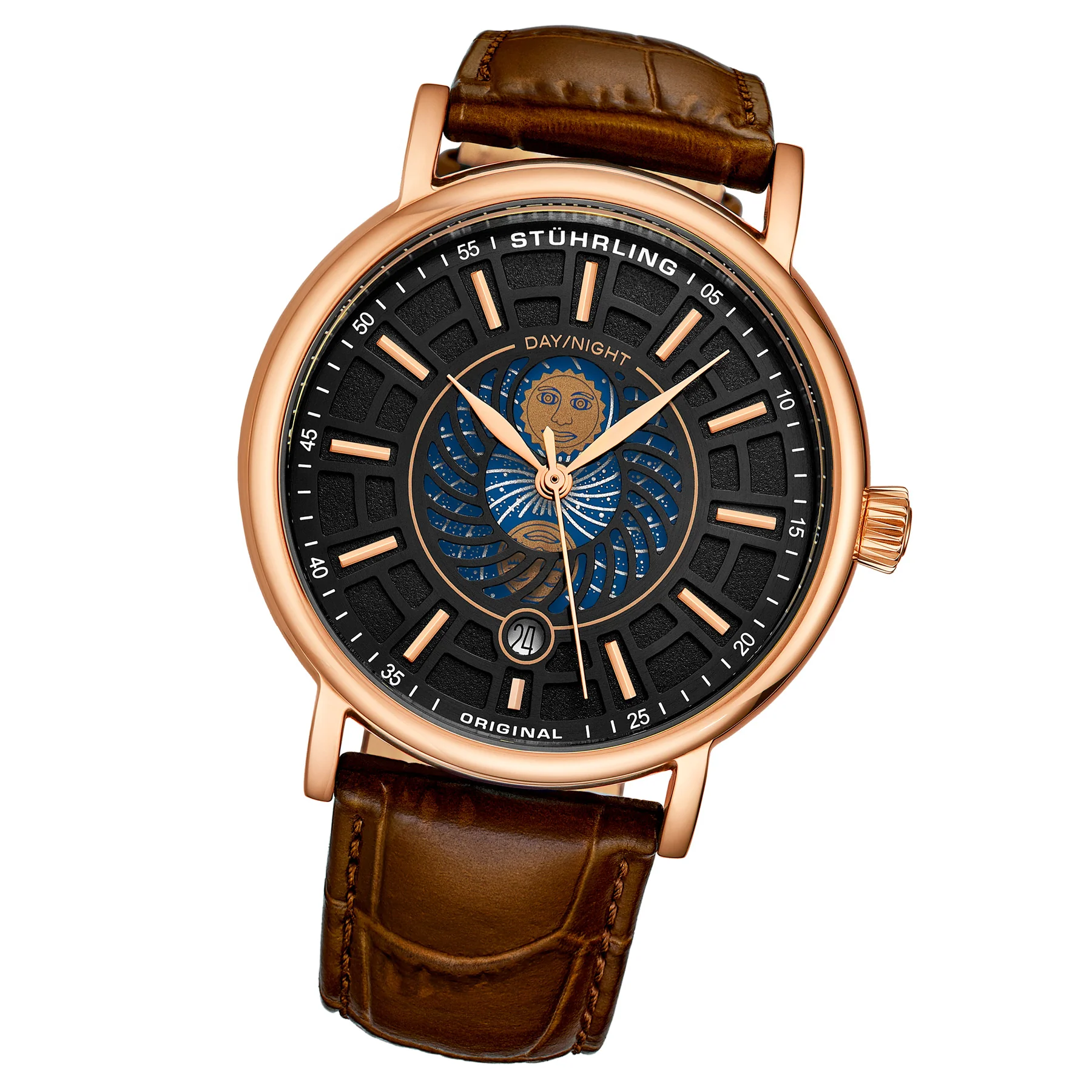 Symphony Rose Gold case/Leather strap/ Brass Dial | Black Dial - Image 2