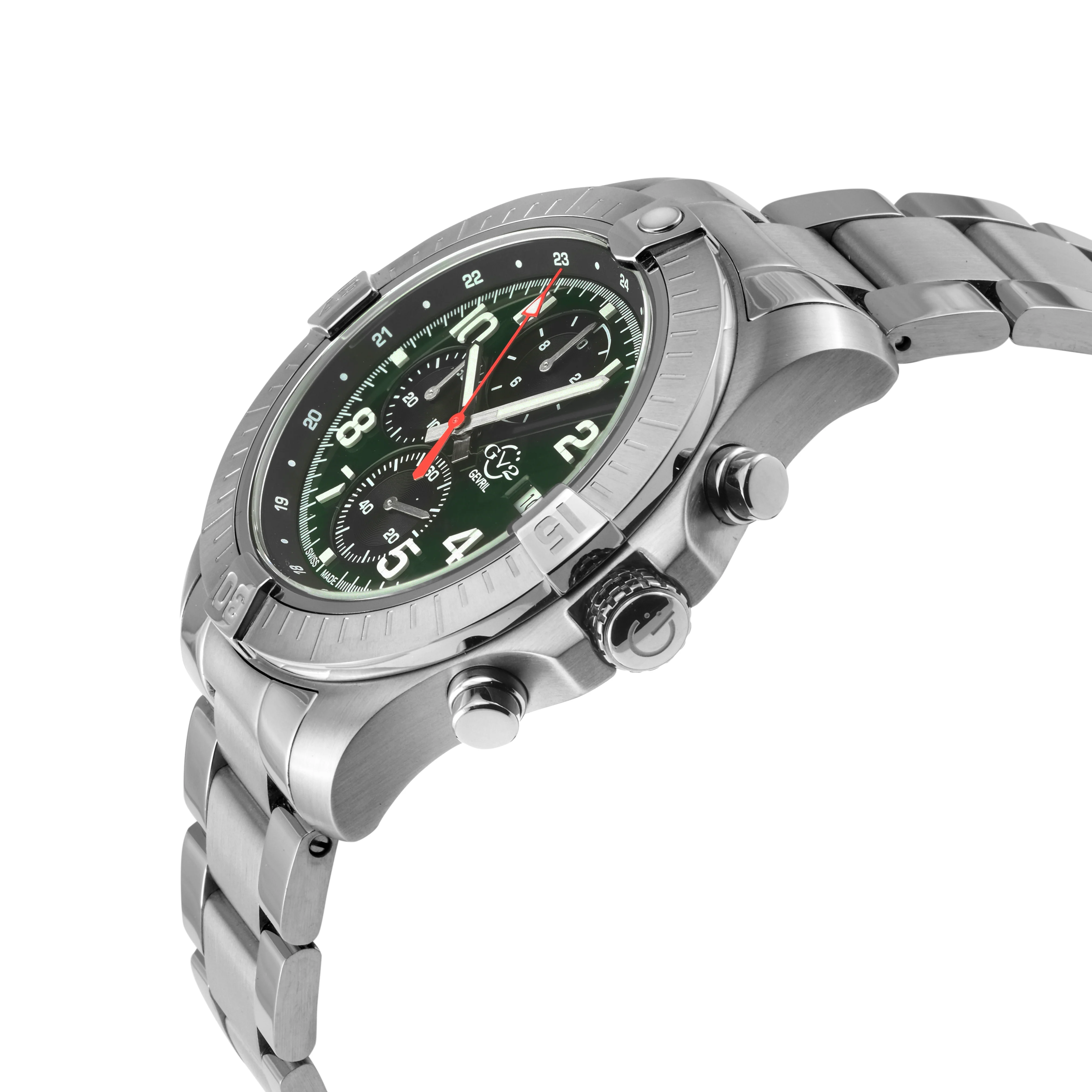 T38 GV2 Swiss Quartz Chronograph, 316L Case, Green Enamel Dial, 316L Bracelet | Green Dial - Image 2