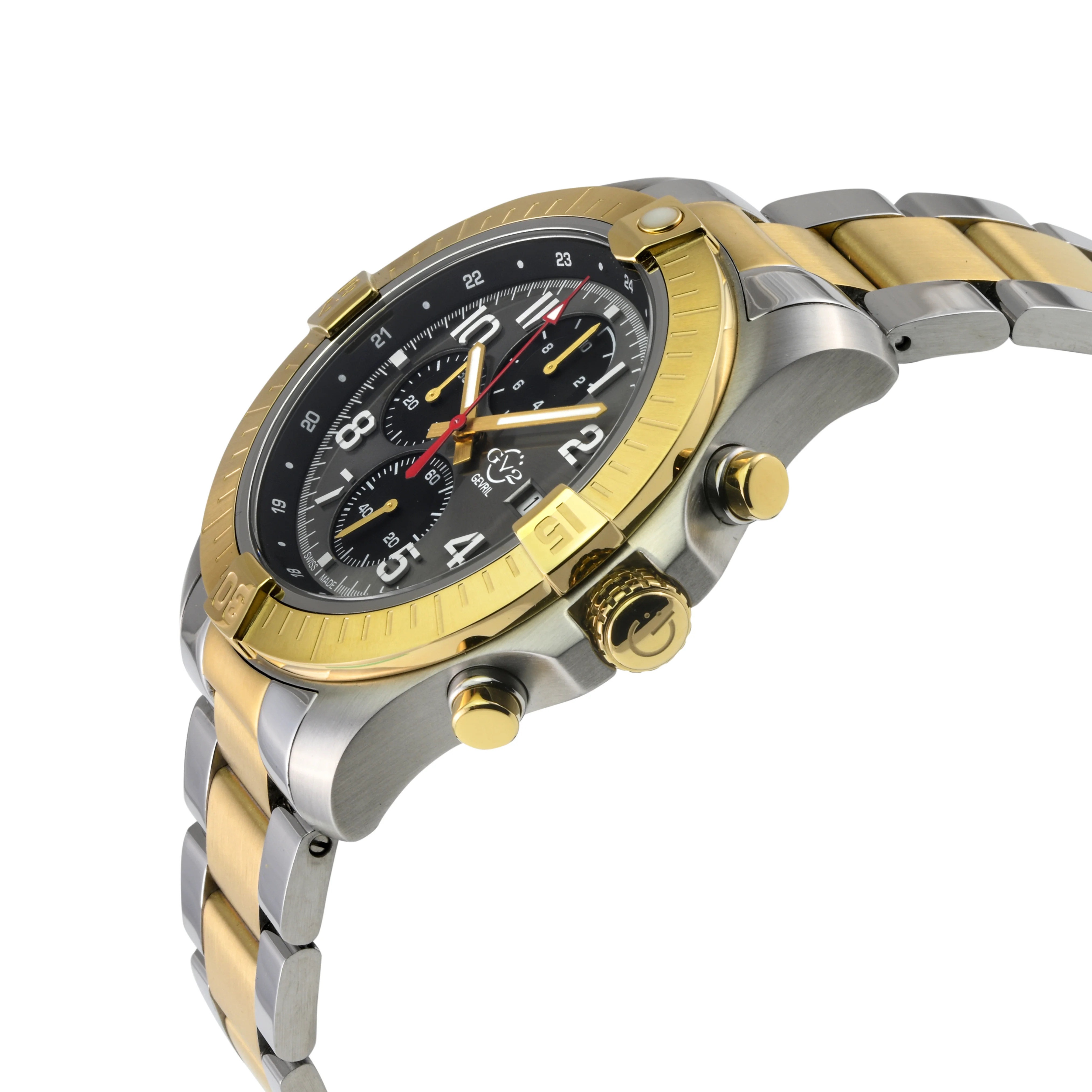 T38 GV2 Swiss Quartz Chronograph, 316L IPYG Case, Black Enamel Dial, Two toned316L IPYG  Bracelet | Green Dial - Image 2