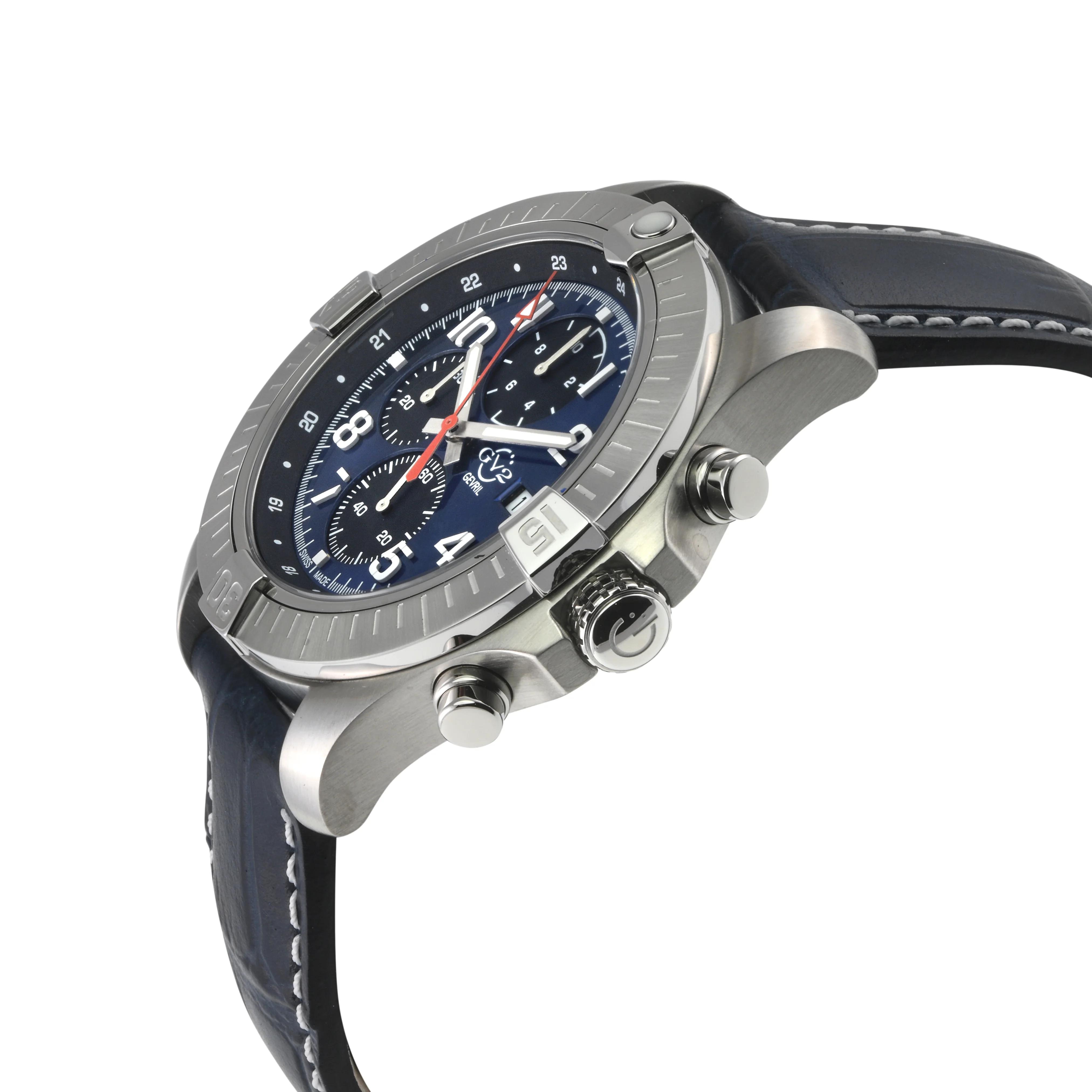 T38 GV2 Swiss Quartz Chronograph, 316L Case, Blue Enamel Dial, Blue Handmade Italian Leather Strap | Blue Enamel Dial - Image 2