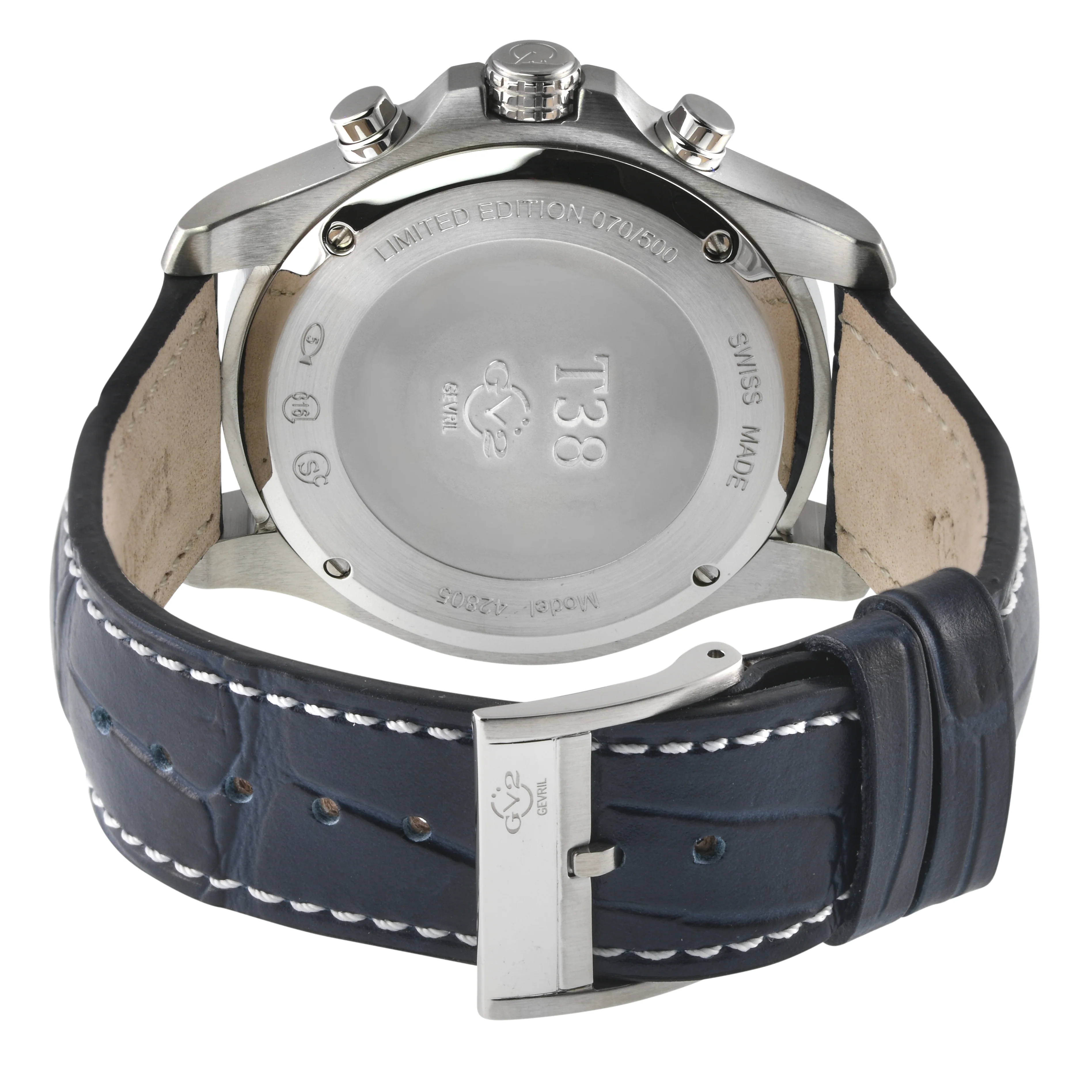 T38 GV2 Swiss Quartz Chronograph, 316L Case, Blue Enamel Dial, Blue Handmade Italian Leather Strap | Blue Enamel Dial - Image 3