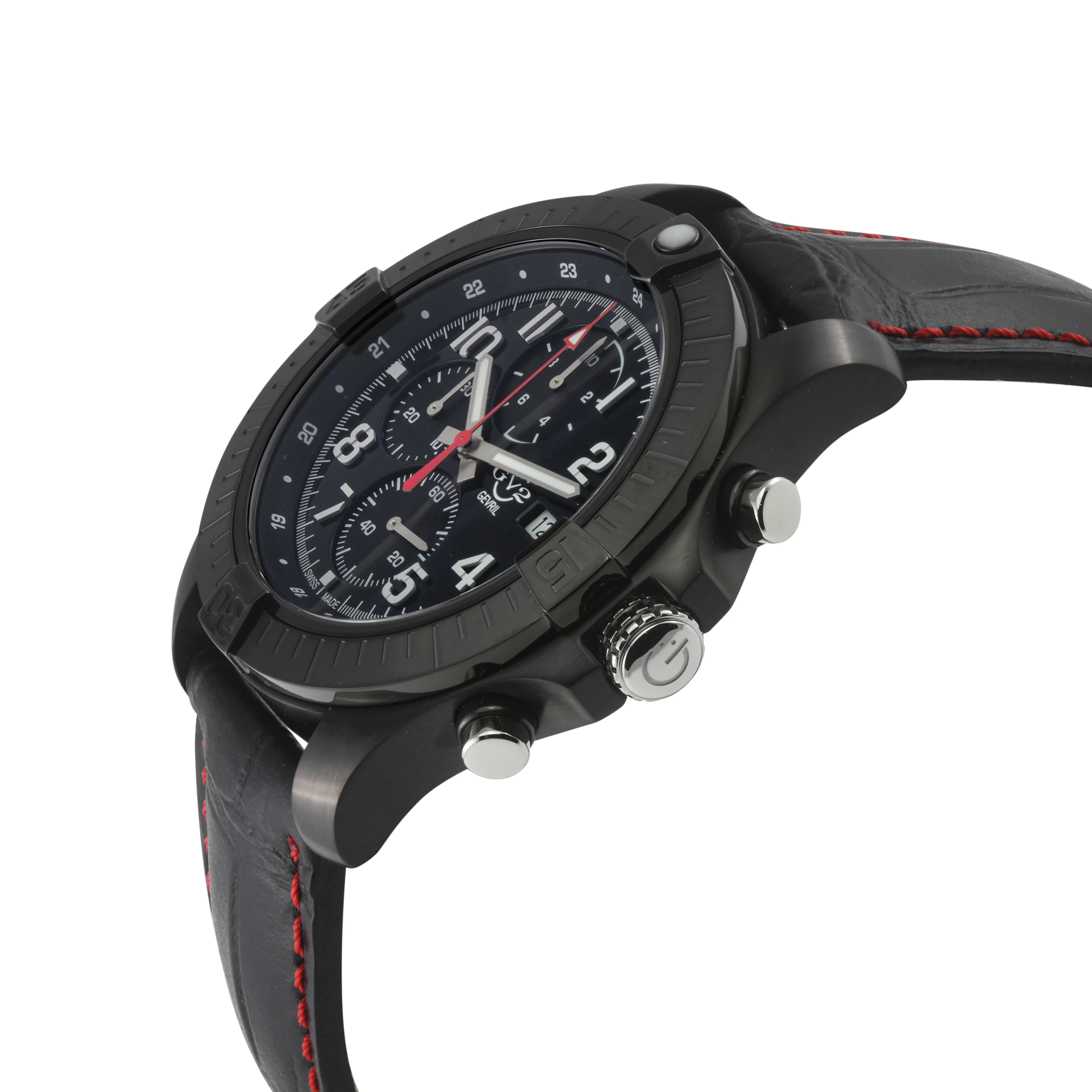 T38 GV2 Swiss Quartz Chronograph, 316L IPBLK Case, Black Enamel Dial, Black Handmade Italian Leather Strap | Black Enamel Dial - Image 2