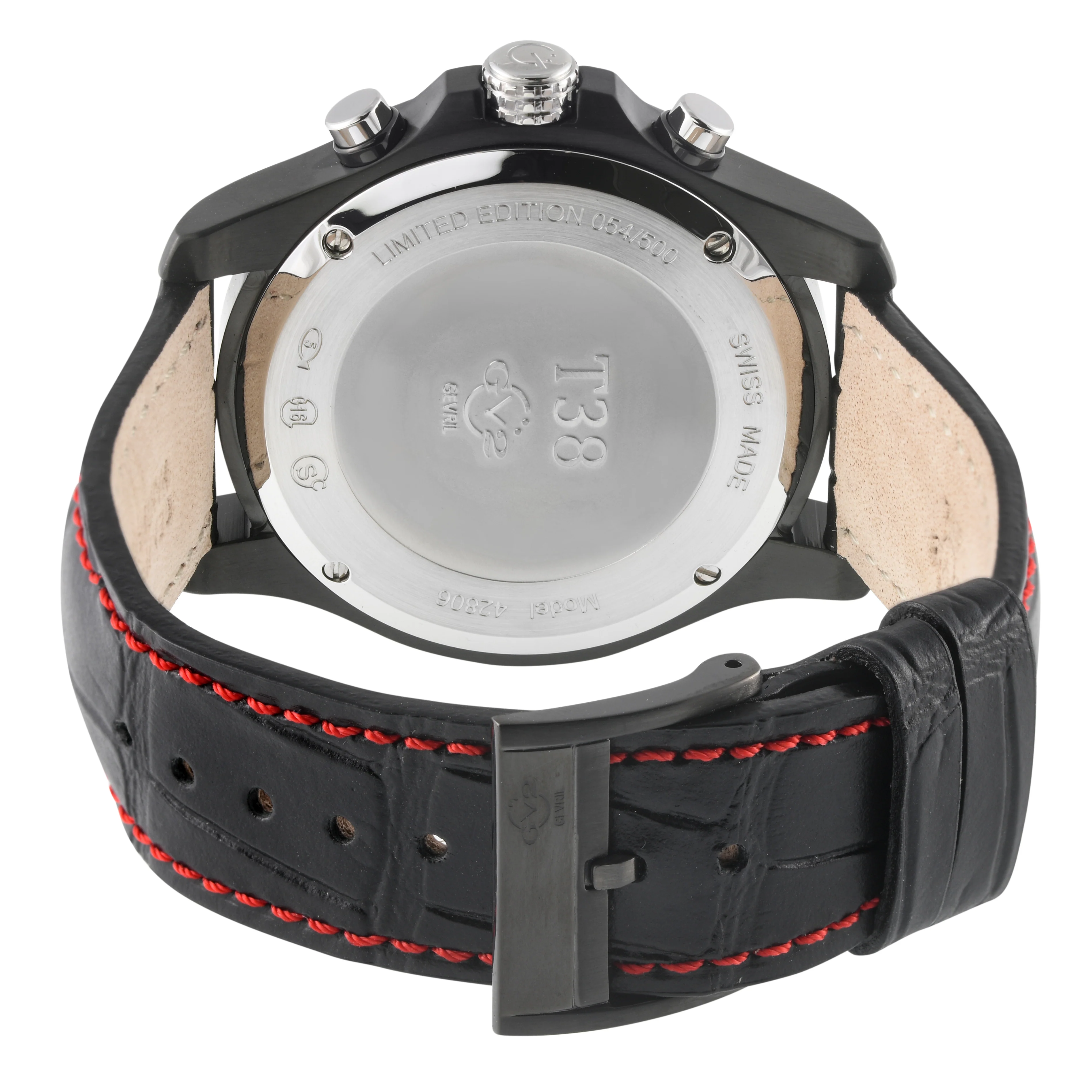 T38 GV2 Swiss Quartz Chronograph, 316L IPBLK Case, Black Enamel Dial, Black Handmade Italian Leather Strap | Black Enamel Dial - Image 3