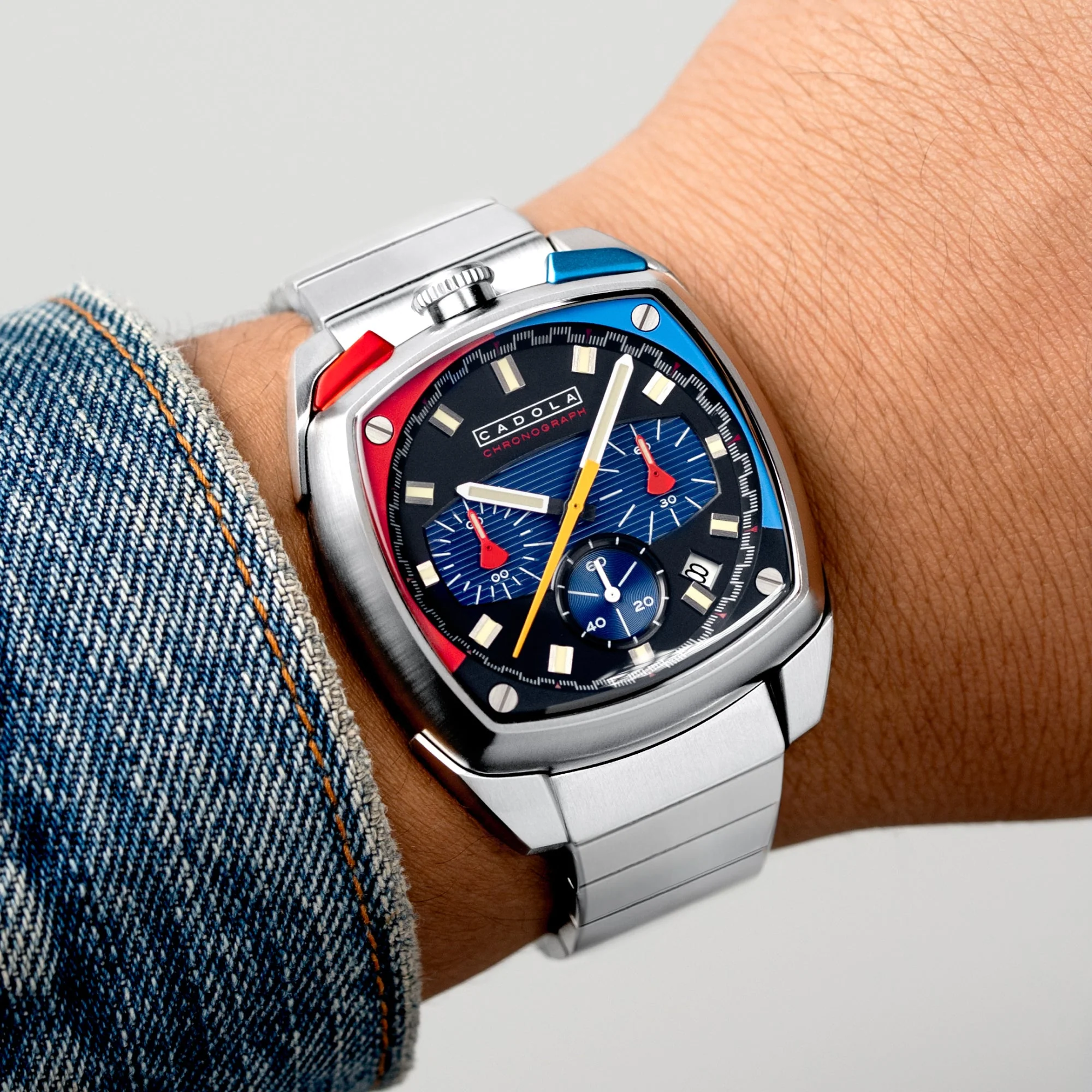 Taurus Chronograph Red & Blue / Stainless Steel | Black Dial - Image 2