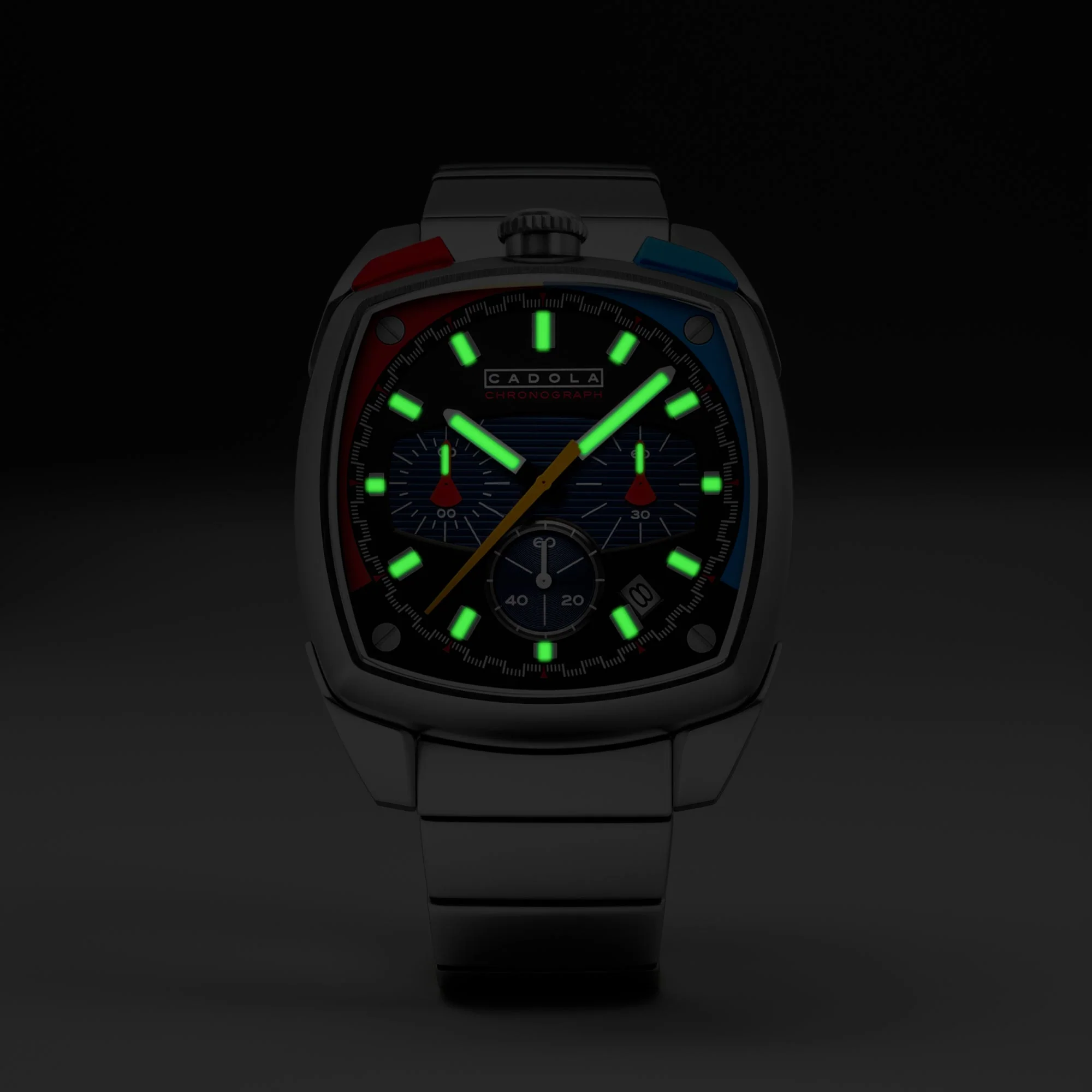 Taurus Chronograph Red & Blue / Stainless Steel | Black Dial - Image 3