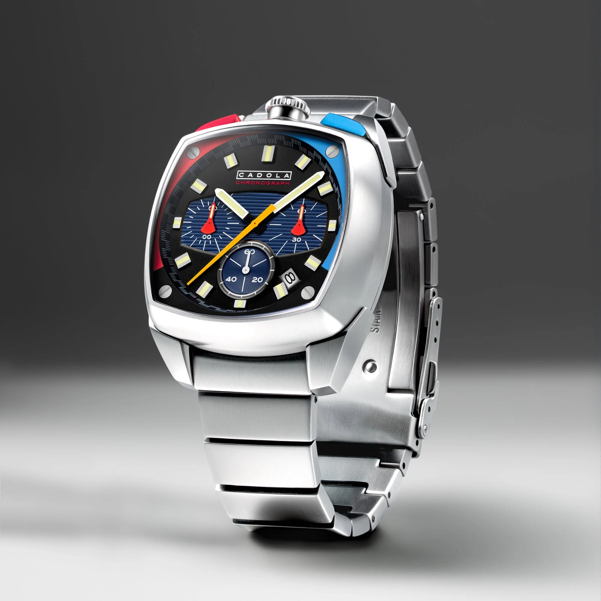 Taurus Chronograph Red & Blue / Stainless Steel | Black Dial - Image 4