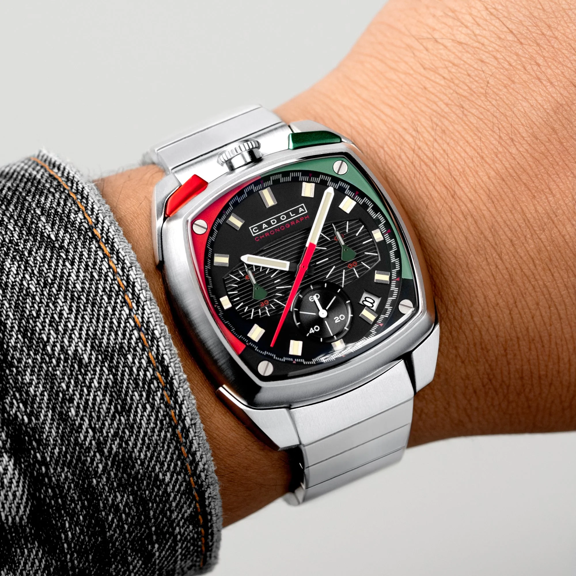 Taurus Chronograph Red & Green / Stainless Steel | Black Dial - Image 2