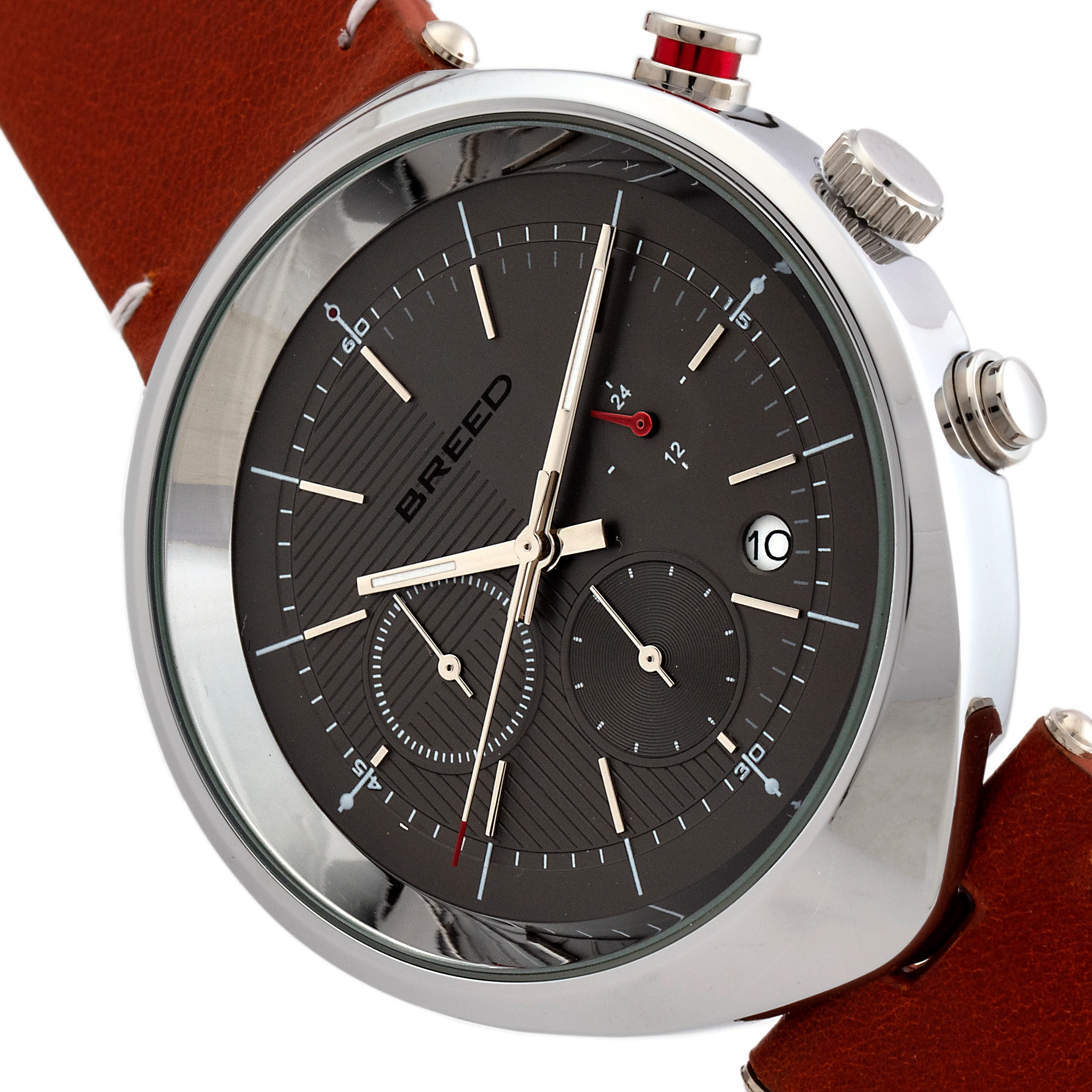 Tempest Chronograph Leather-Band Watch w/Date Brown/Grey | Gray Dial - Image 3