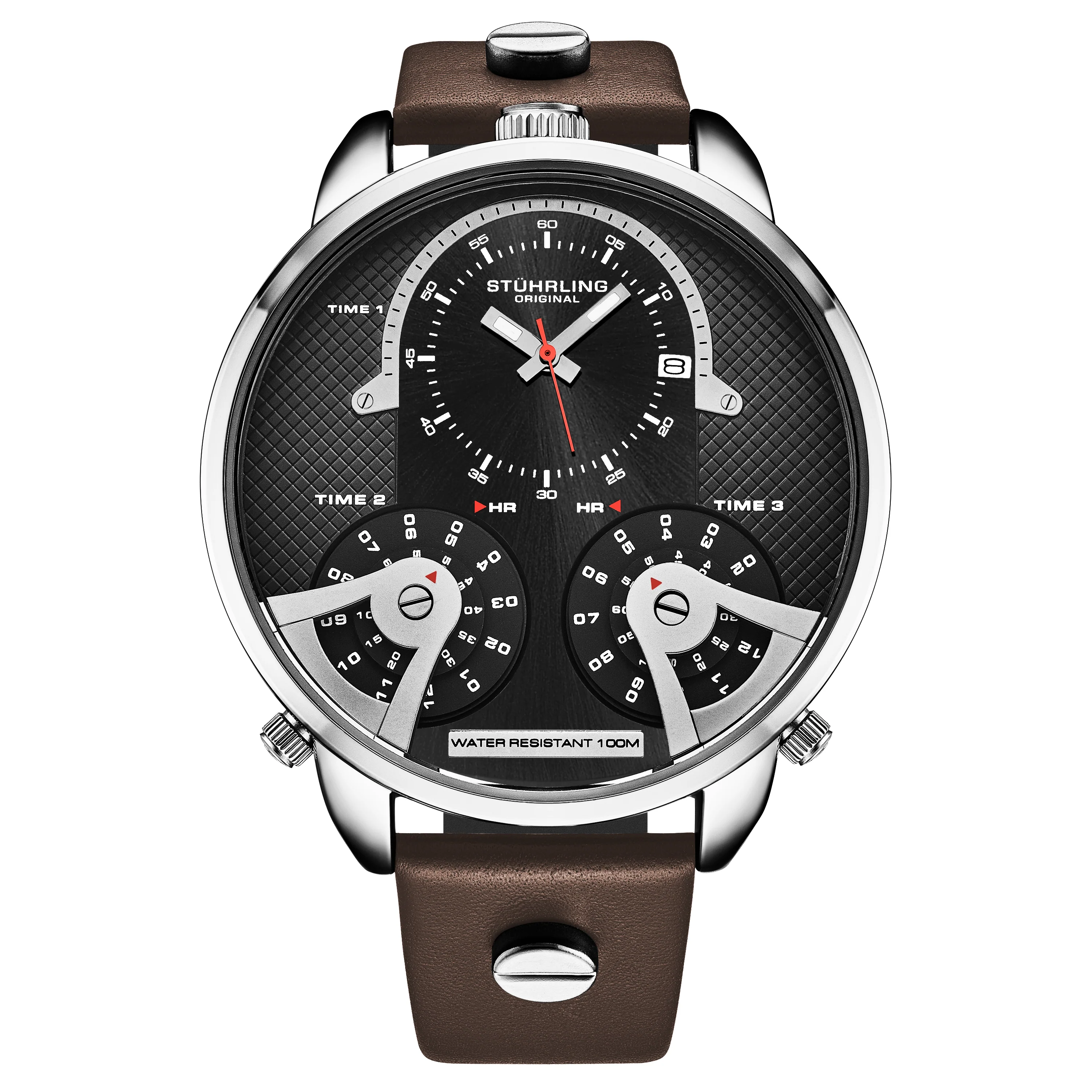 TerraTime Triple-Time Quartz 50mm Brown/Black | Black Dial