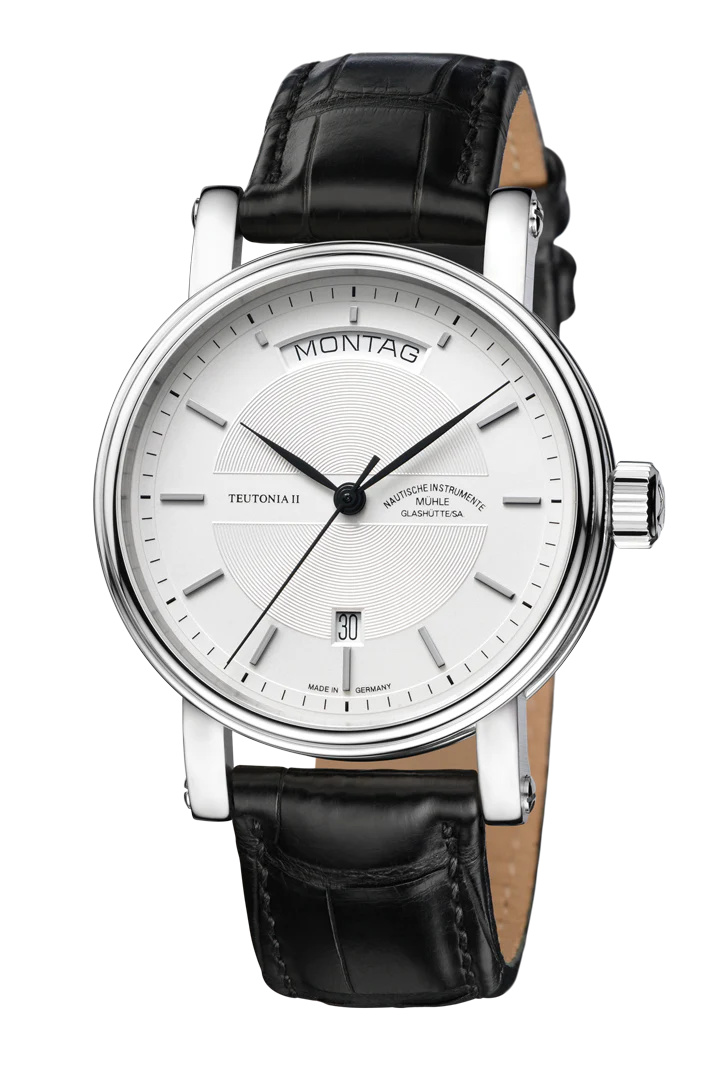 Teutonia II Day/Date White / Black Leather | White Dial