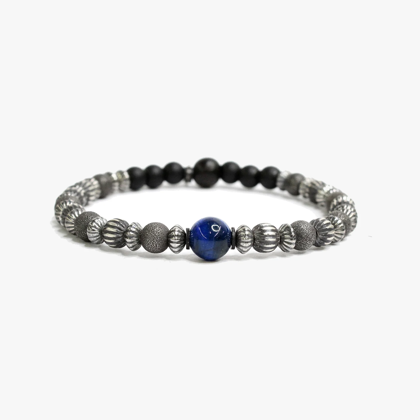 Textured Sterling Beads, Tiger Eye, Blue Lapis M (7.25" Wrist) | Dial