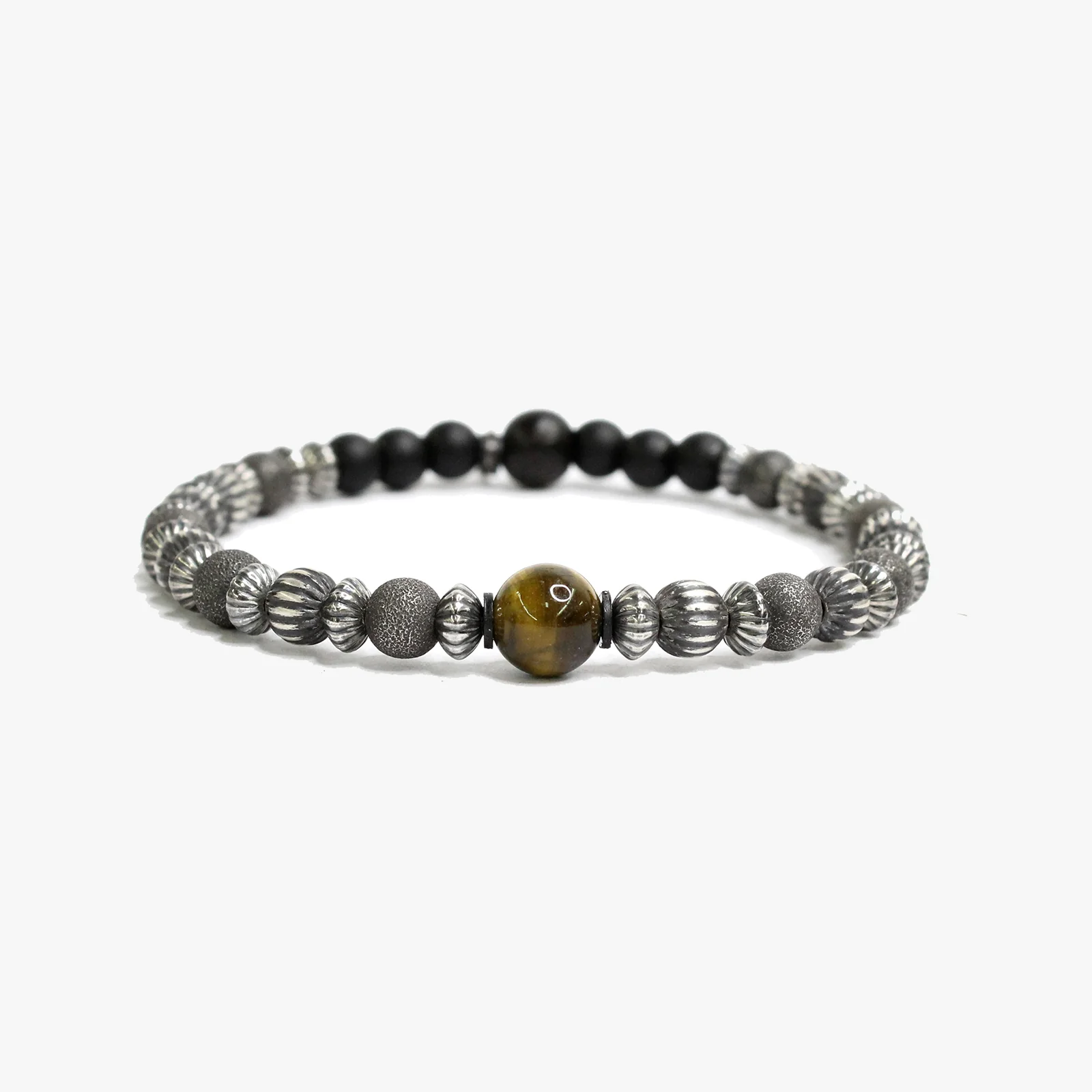 Textured Sterling Beads, Tiger Eye, Yellow Tiger Eye M (7.25" Wrist) | Dial