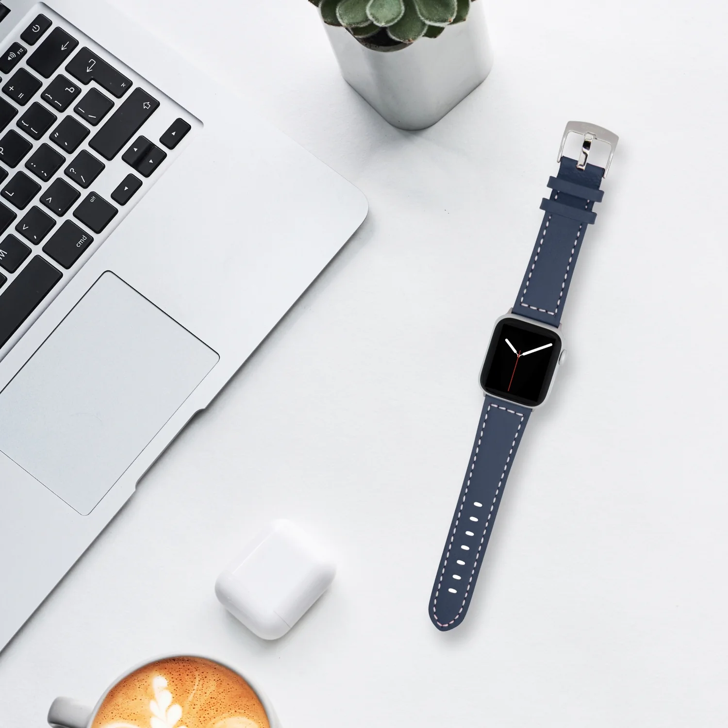 Thick Leather Racer Band with Stitch for Apple Watch Series 8/7/6/5/4/3/2/1/SE Blue (38mm | 40mm | 41mm) |  Dial - Image 4