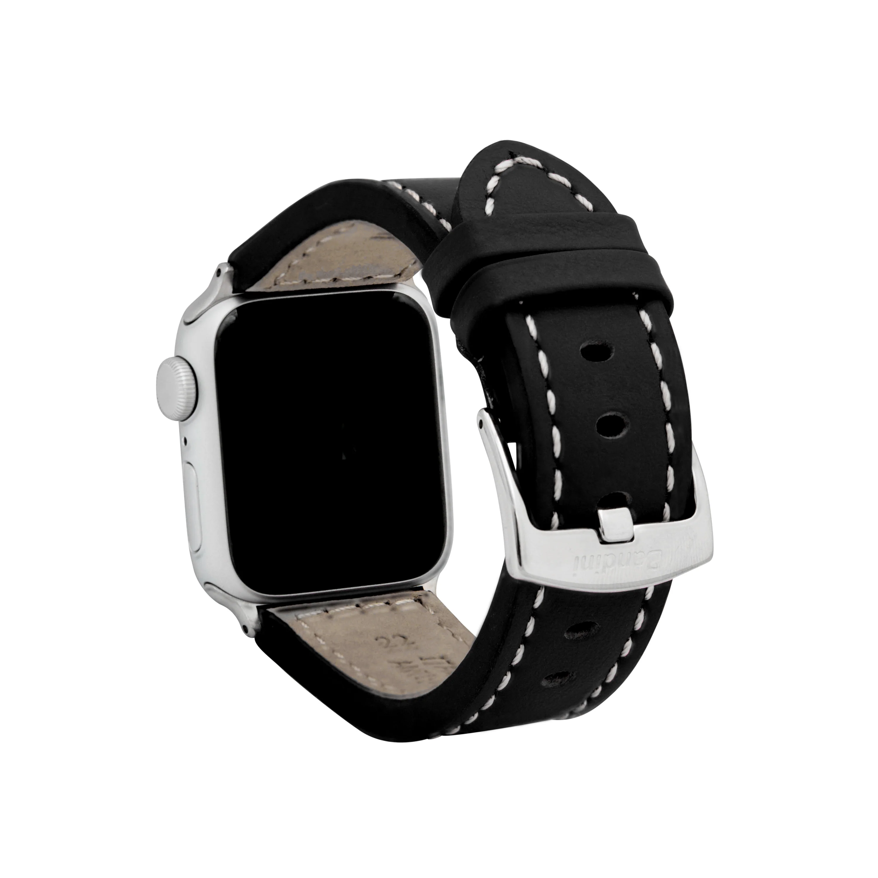 Thick Leather Racer Band with Stitch for Apple Watch Series 8/7/6/5/4/3/2/1/SE Black (38mm | 40mm | 41mm) | Dial