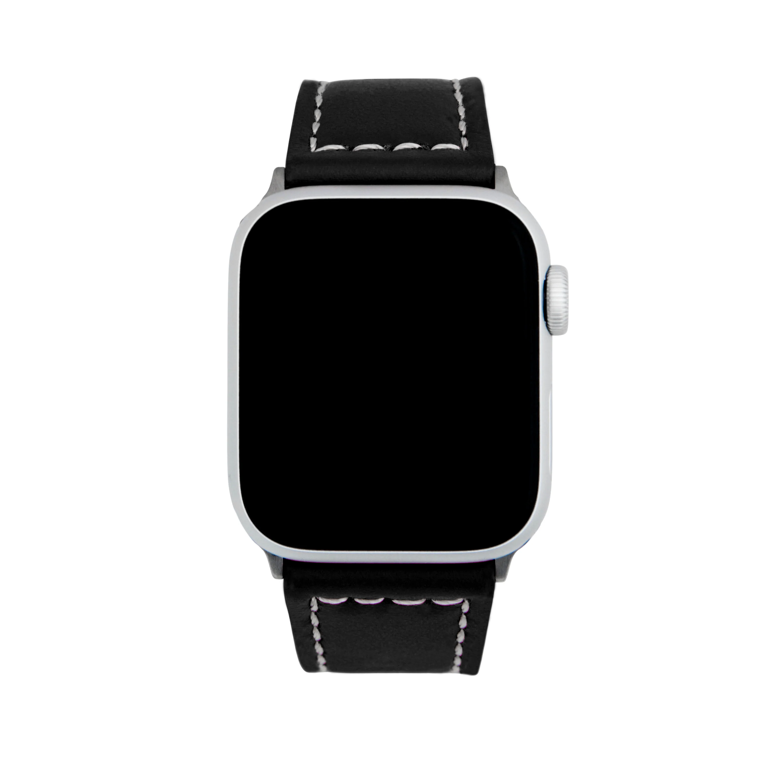 Thick Leather Racer Band with Stitch for Apple Watch Series 8/7/6/5/4/3/2/1/SE Black (38mm | 40mm | 41mm) | Dial - Image 2