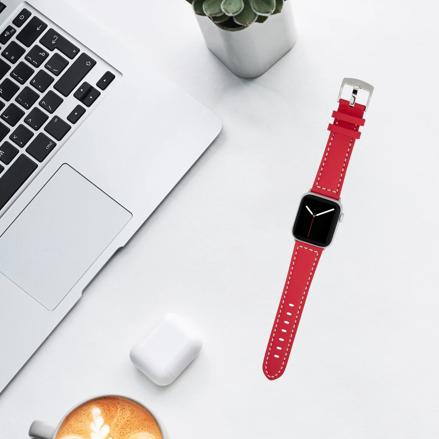 Thick Leather Racer Band with Stitch for Apple Watch Ultra & Series 8/7/6/5/4/3/2/1/SE Red (42mm | 44mm | 45mm | 49mm) | Dial - Image 4