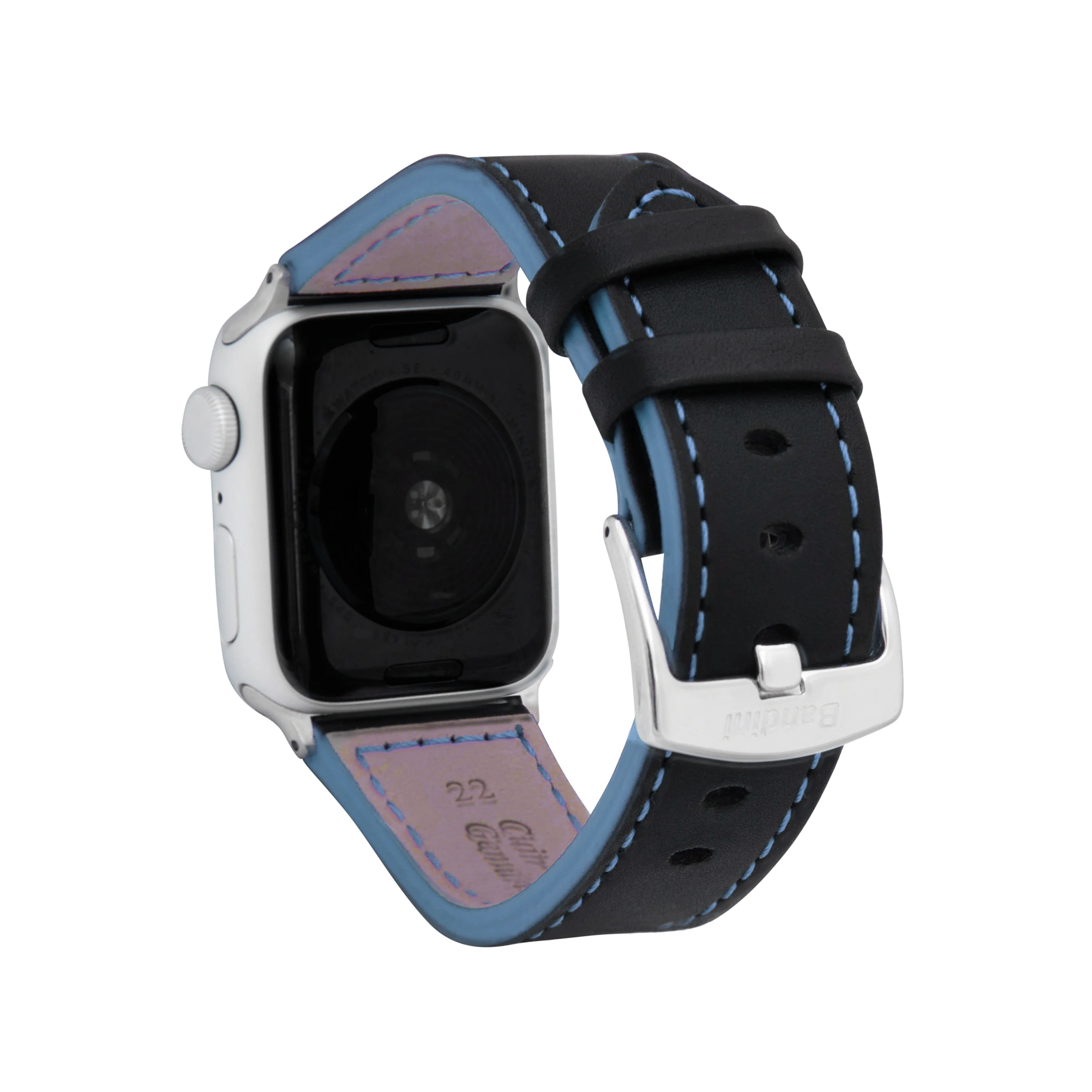 Thick Leather Two-Tone Racer Band for Apple Watch Ultra & Series 8/7/6/5/4/3/2/1/SE Black & Blue (42mm | 44mm | 45mm | 49mm) | Dial