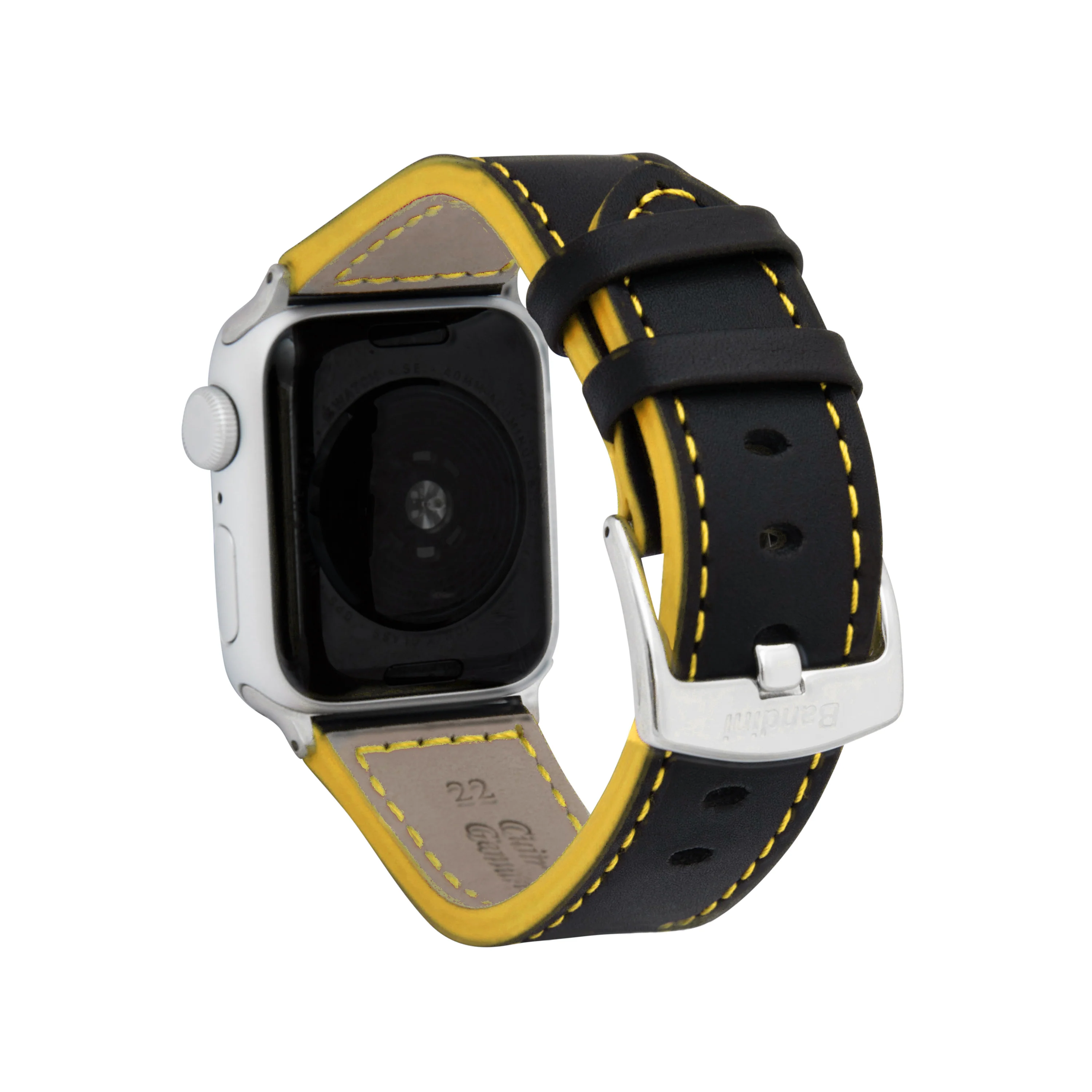 Thick Leather Two-Tone Racer Band for Apple Watch Ultra & Series 8/7/6/5/4/3/2/1/SE Black & Yellow (42mm | 44mm | 45mm | 49mm) | Dial