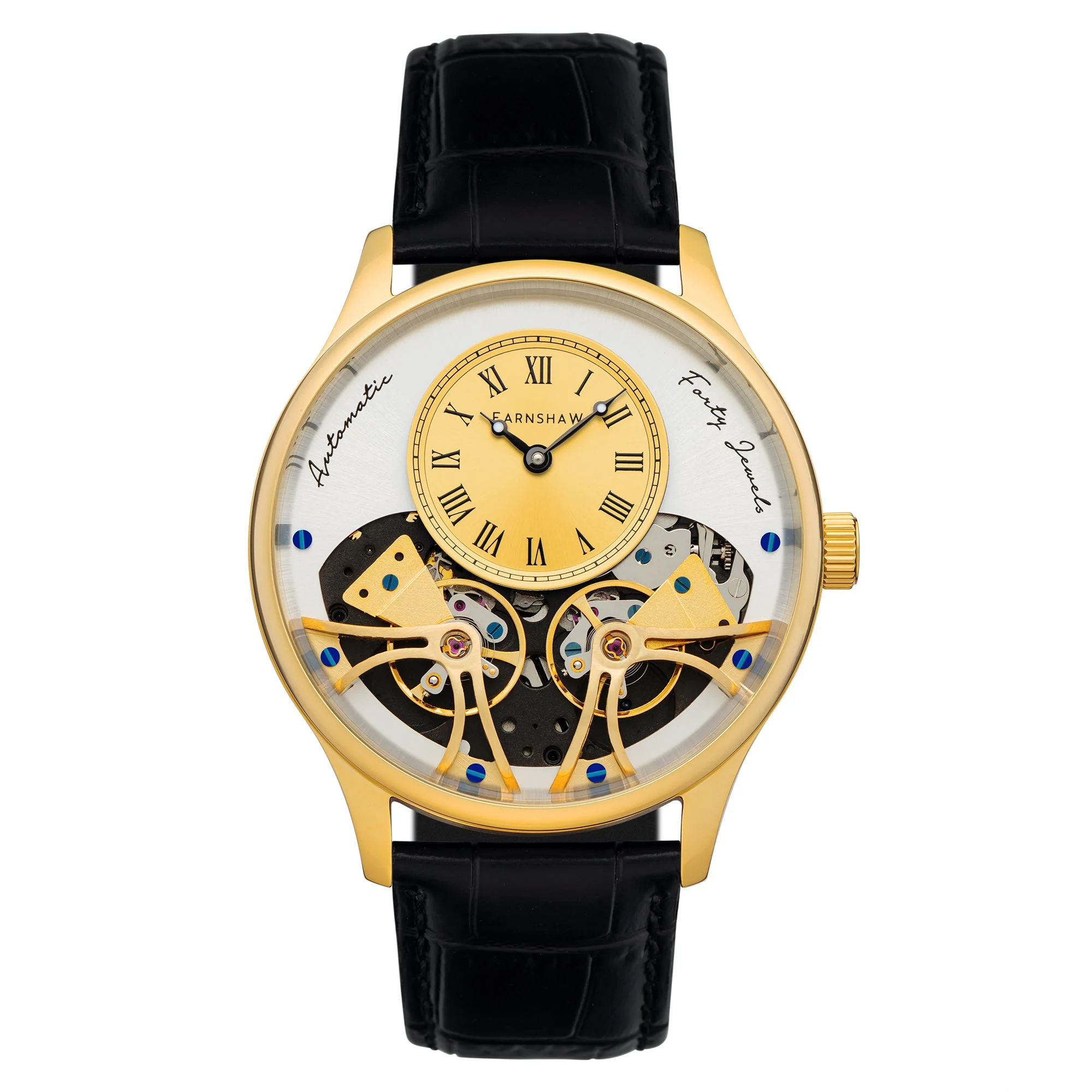 Thomas Earnshaw Scientists Faraday Double Barrel Automatic Gold / Leather | Gold Dial