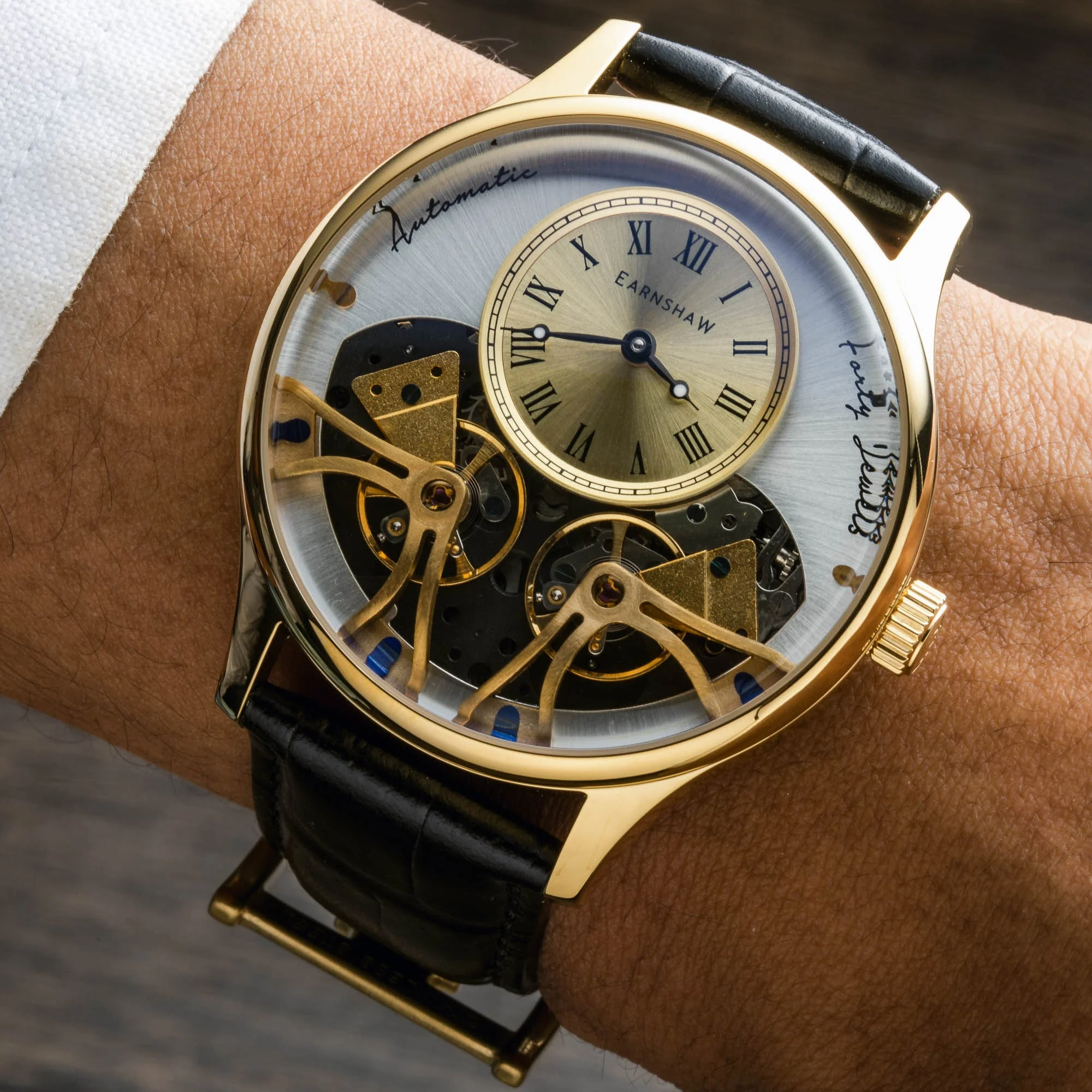 Thomas Earnshaw Scientists Faraday Double Barrel Automatic Gold / Leather | Gold Dial - Image 2