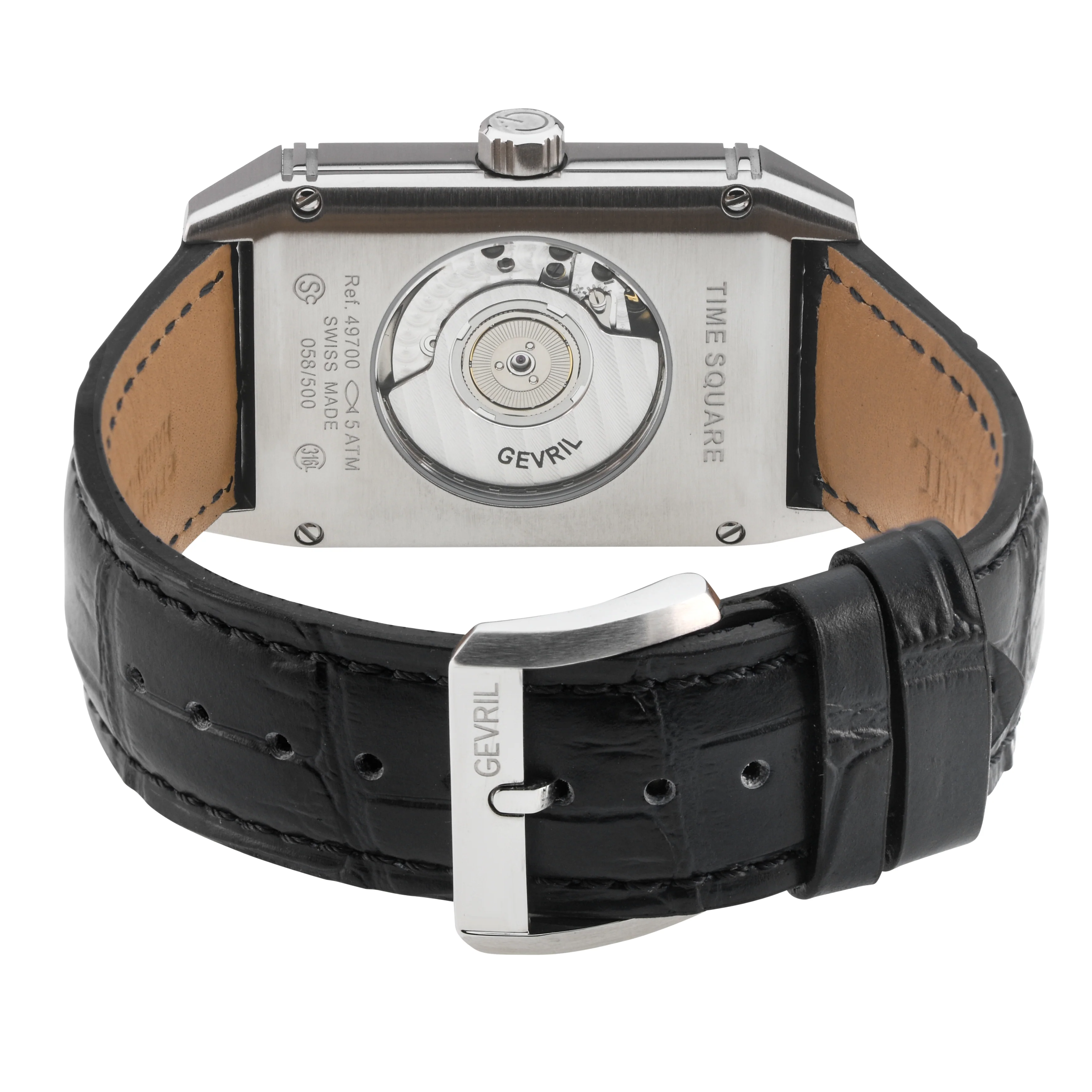 Time Square Gevril Men's Automatic Time Square,  Black Embossed dial, Black Handmade Italian Leather Strap Black Dial - Image 3