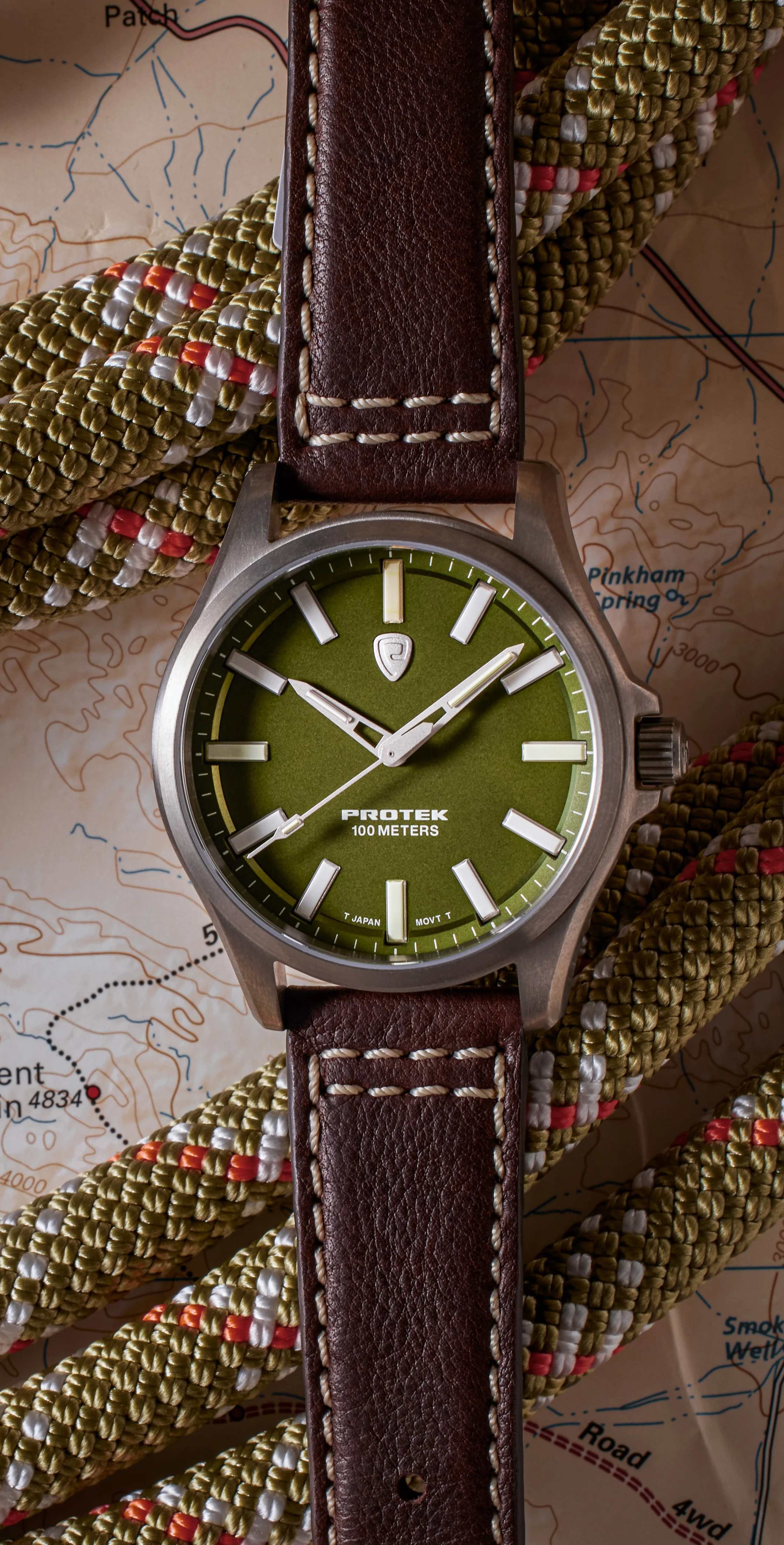 Titanium Field Black Case, Green Dial, Dark Brown Strap | Green Dial - Image 3