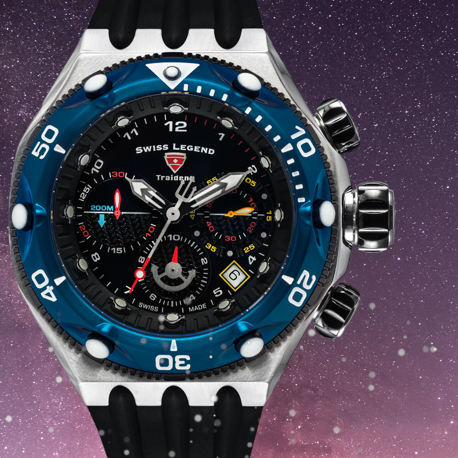 Traident Chronograph Black & Blue / Rubber | Black Dial - Image 2