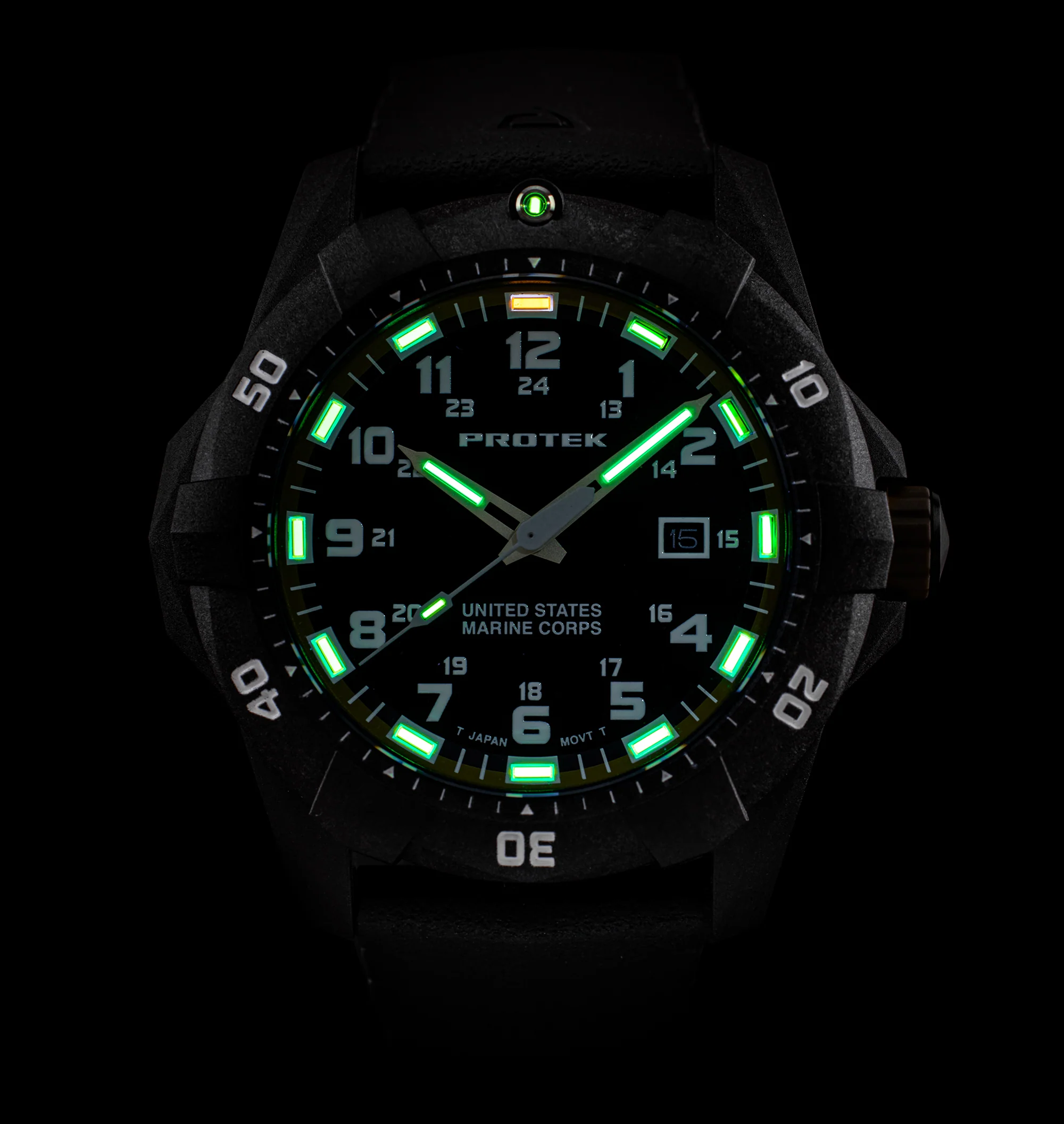 USMC Carbon Dive CARBON CASE/BLACK & GREEN DIAL/BLACK STRAP | Black / Green Dial - Image 3
