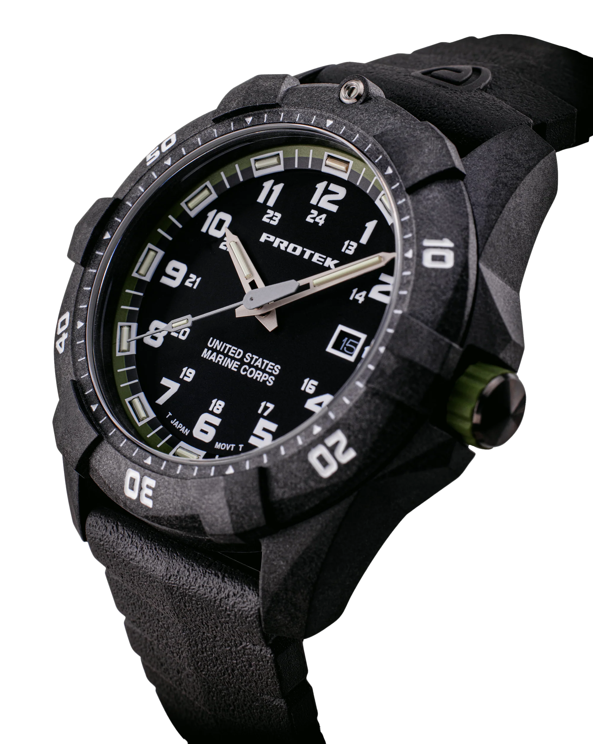 USMC Carbon Dive CARBON CASE/BLACK & GREEN DIAL/BLACK STRAP | Black / Green Dial - Image 6