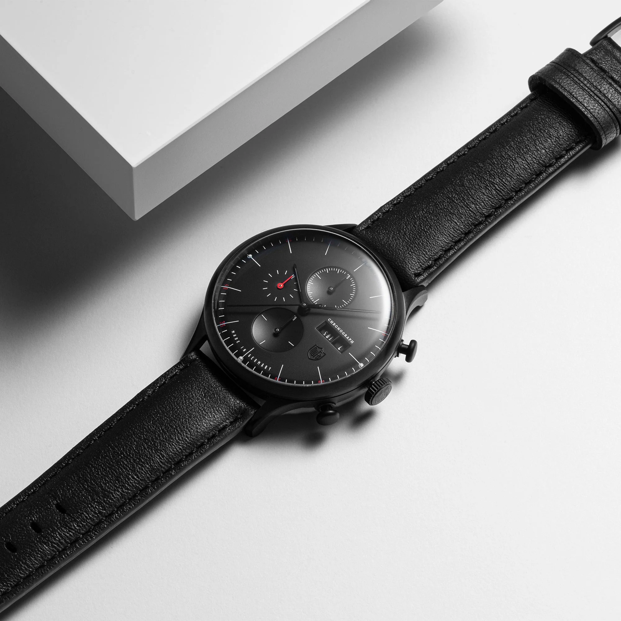 Van Der Rohe Barcelona Chronograph Quartz Watch Black / Leather | Black Dial - Image 3
