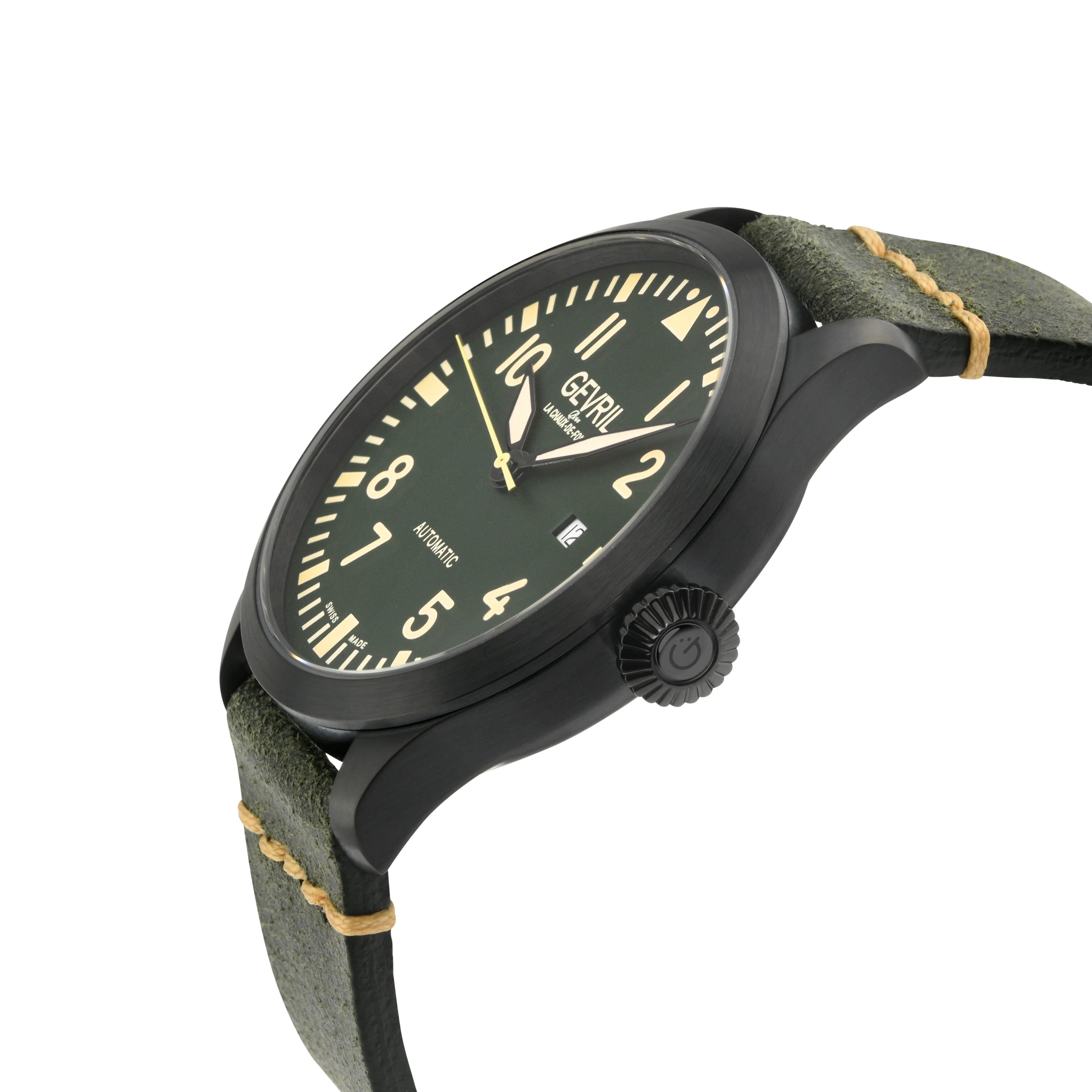 Vaughn Gevril Sellita SW200 Pilot Watch Olive | Green Dial - Image 3