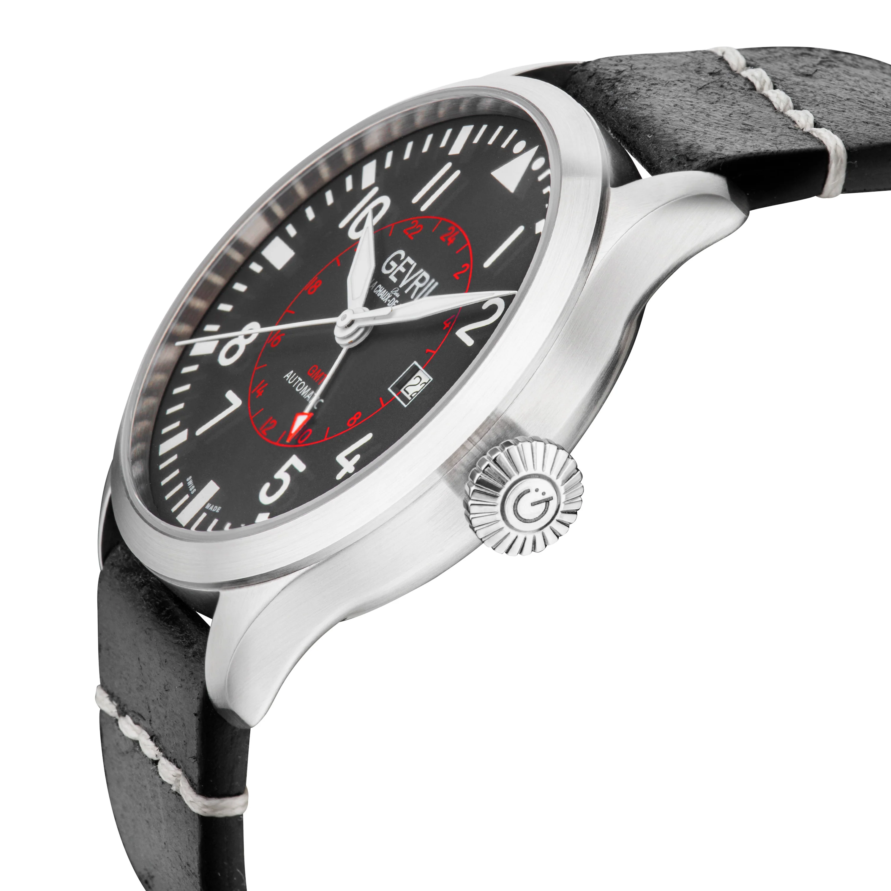 Vaughn Gevril Sellita SW330 GMT Swiss Made Pilot watch | Black Dial - Image 3
