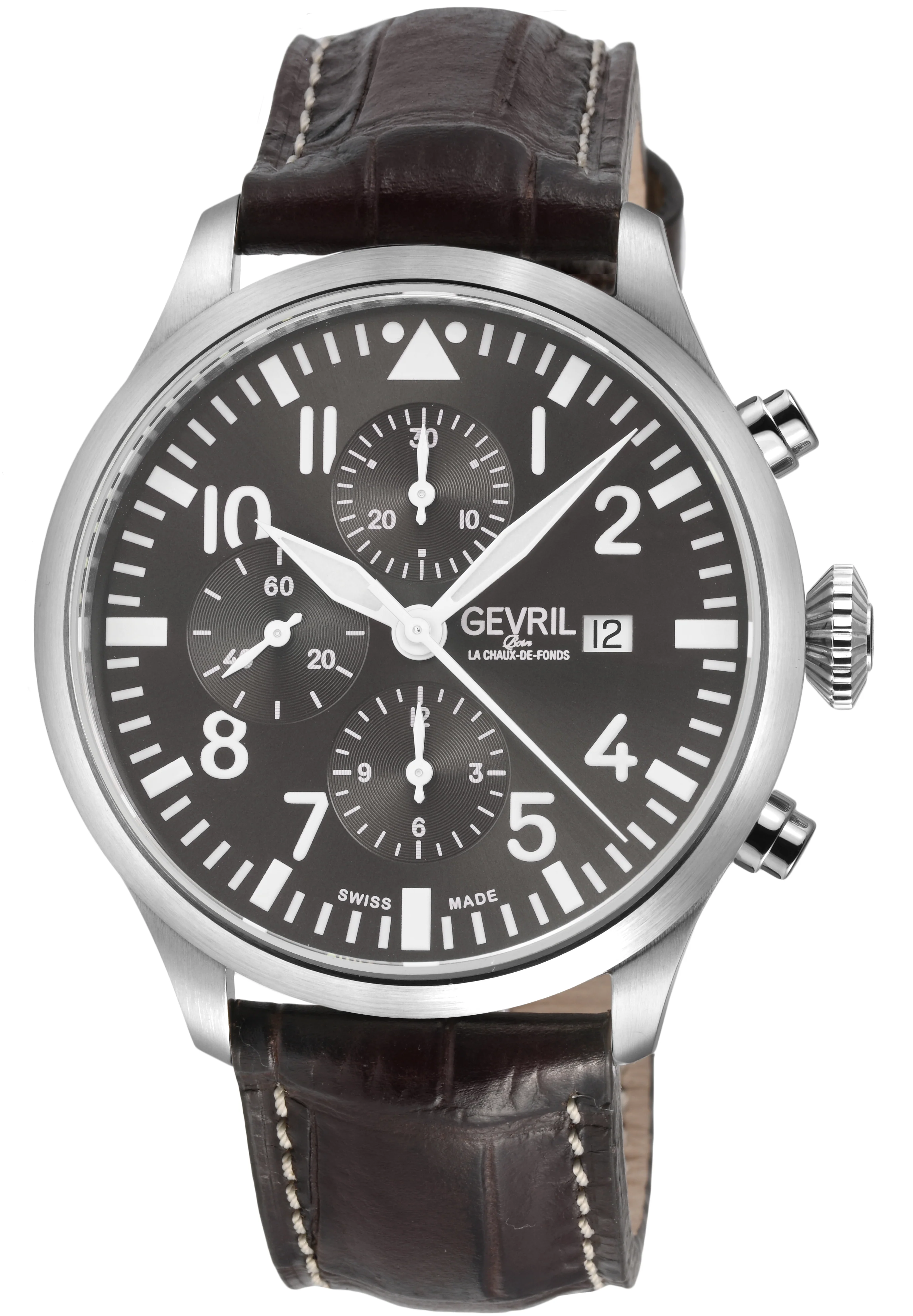 Vaughn Swiss automatic ETA 7750 pilot chronograph gray Dial, Italian Leather Strap Gray Dial - Image 4