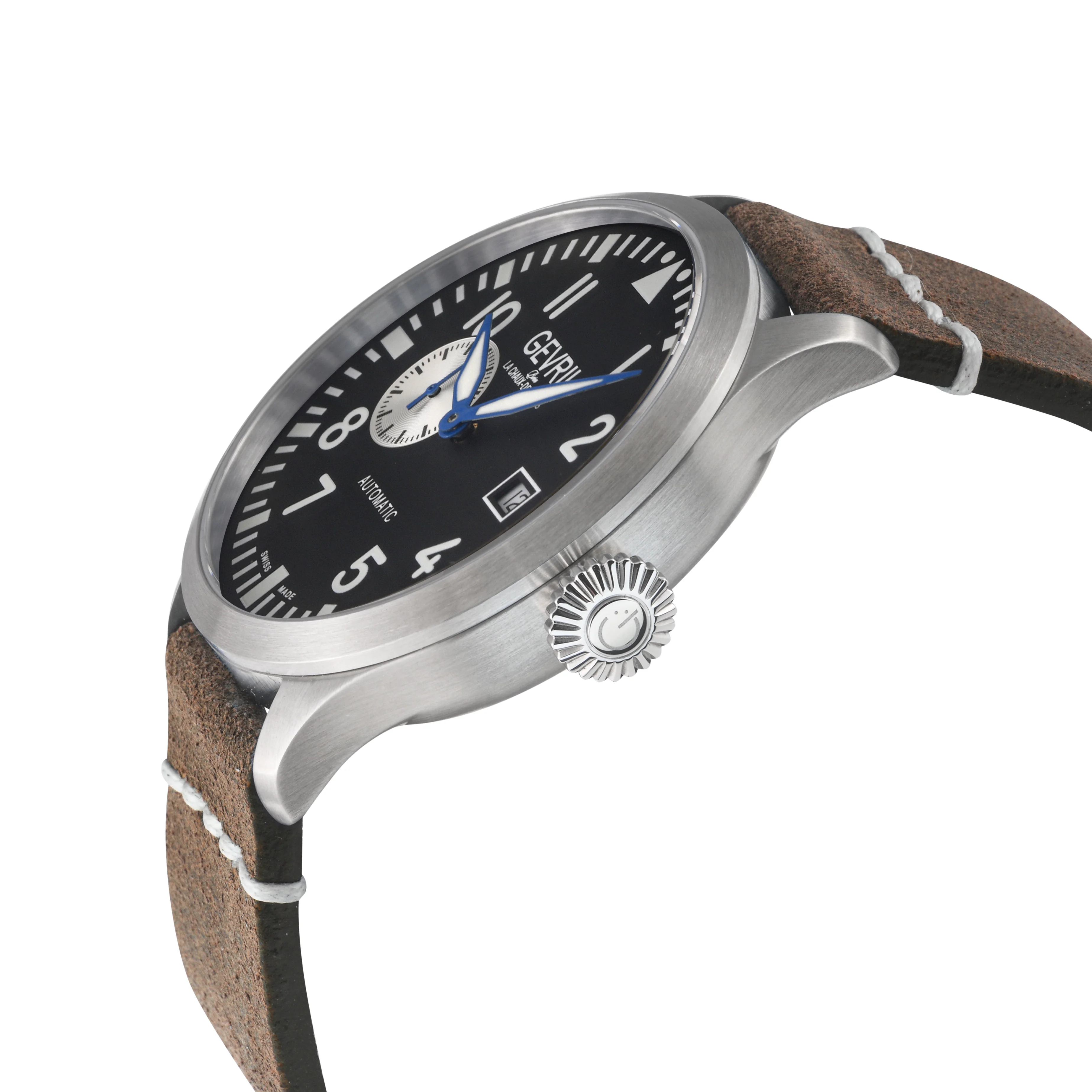Vaughn Swiss automatic SA110, Black Dial, Brown Handmade Leather Strap | Black Dial - Image 2