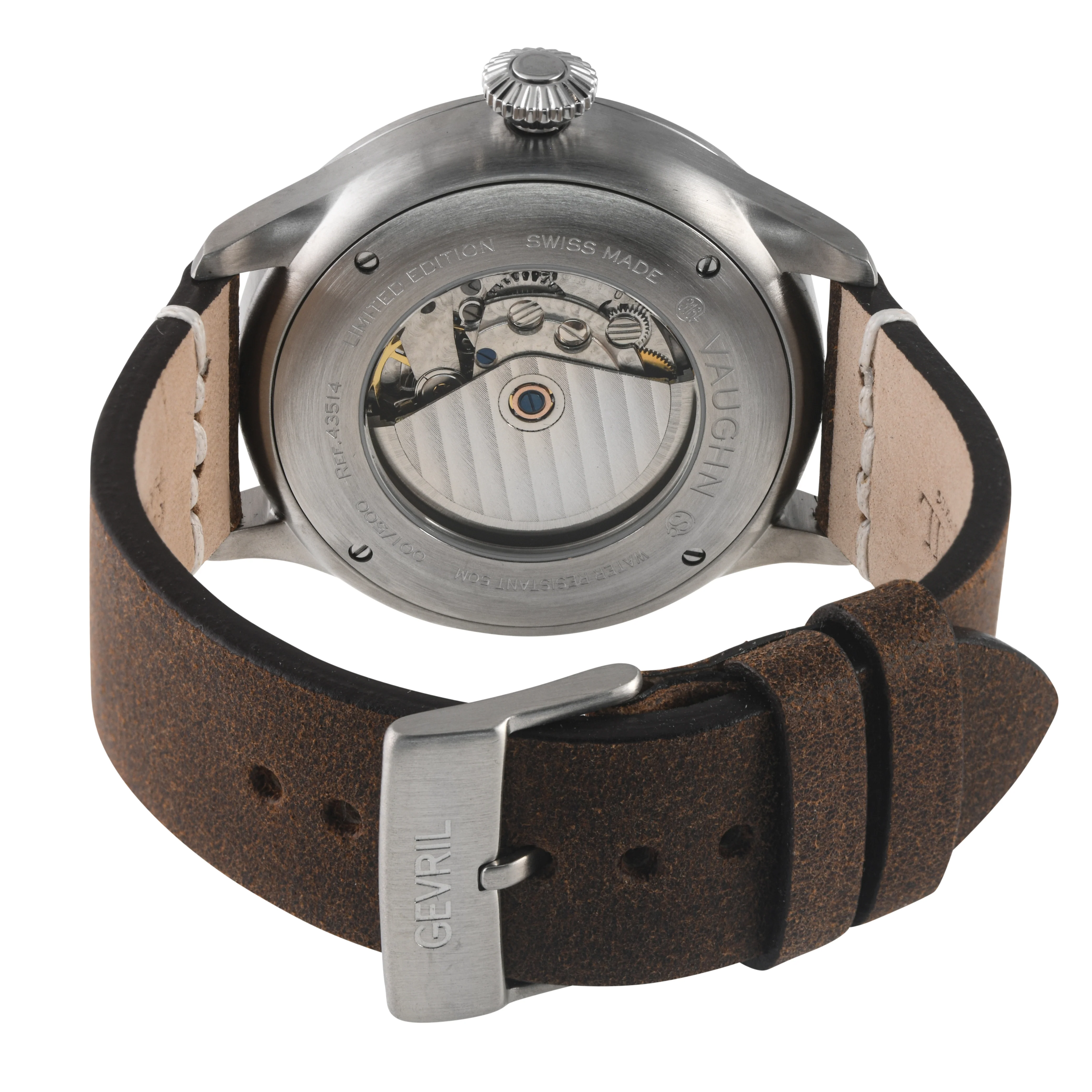 Vaughn Swiss automatic SA110, Black Dial, Brown Handmade Leather Strap | Black Dial - Image 3