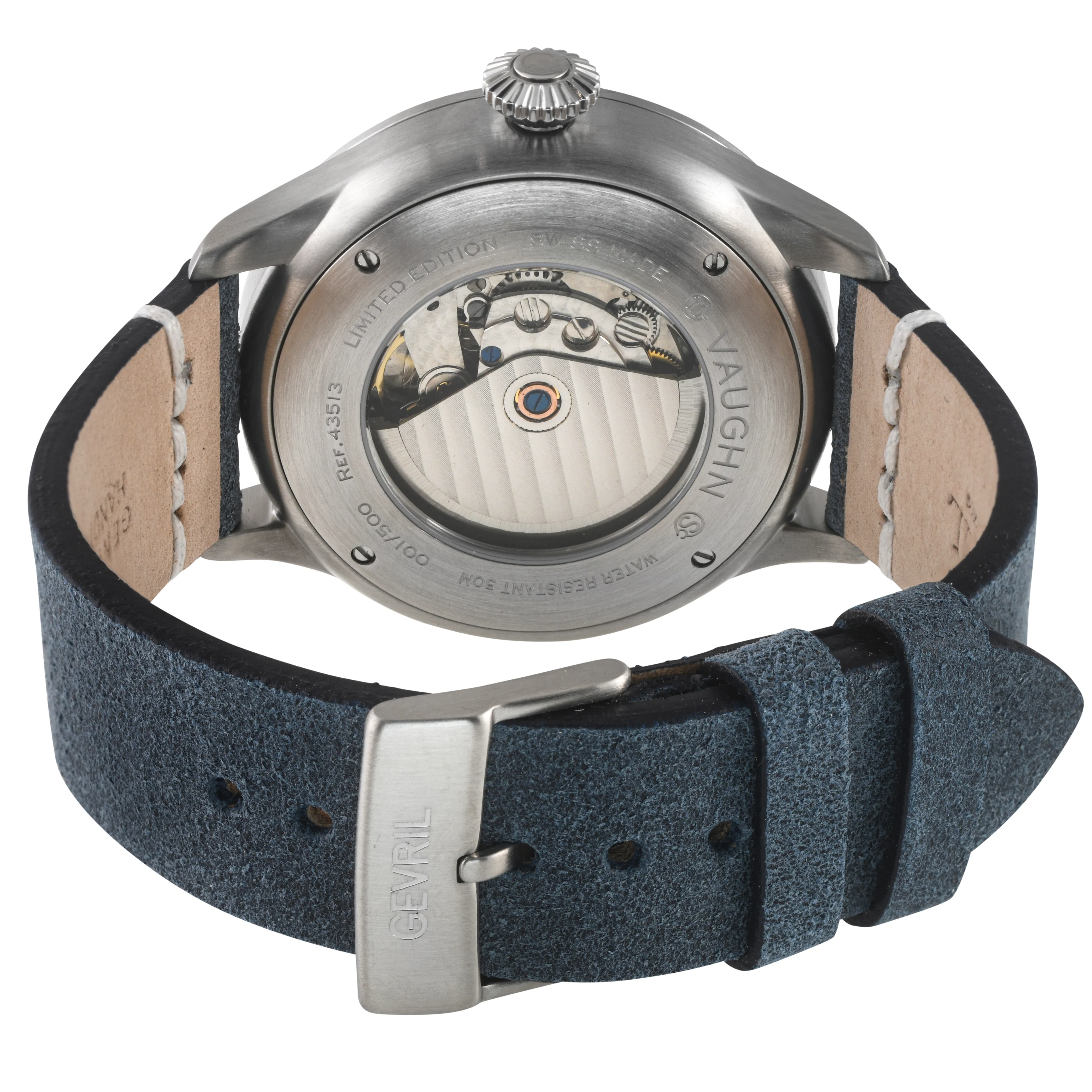 Vaughn Swiss automatic SA110, Blue Dial, Blue Handmade Leather Strap | Blue Dial - Image 3