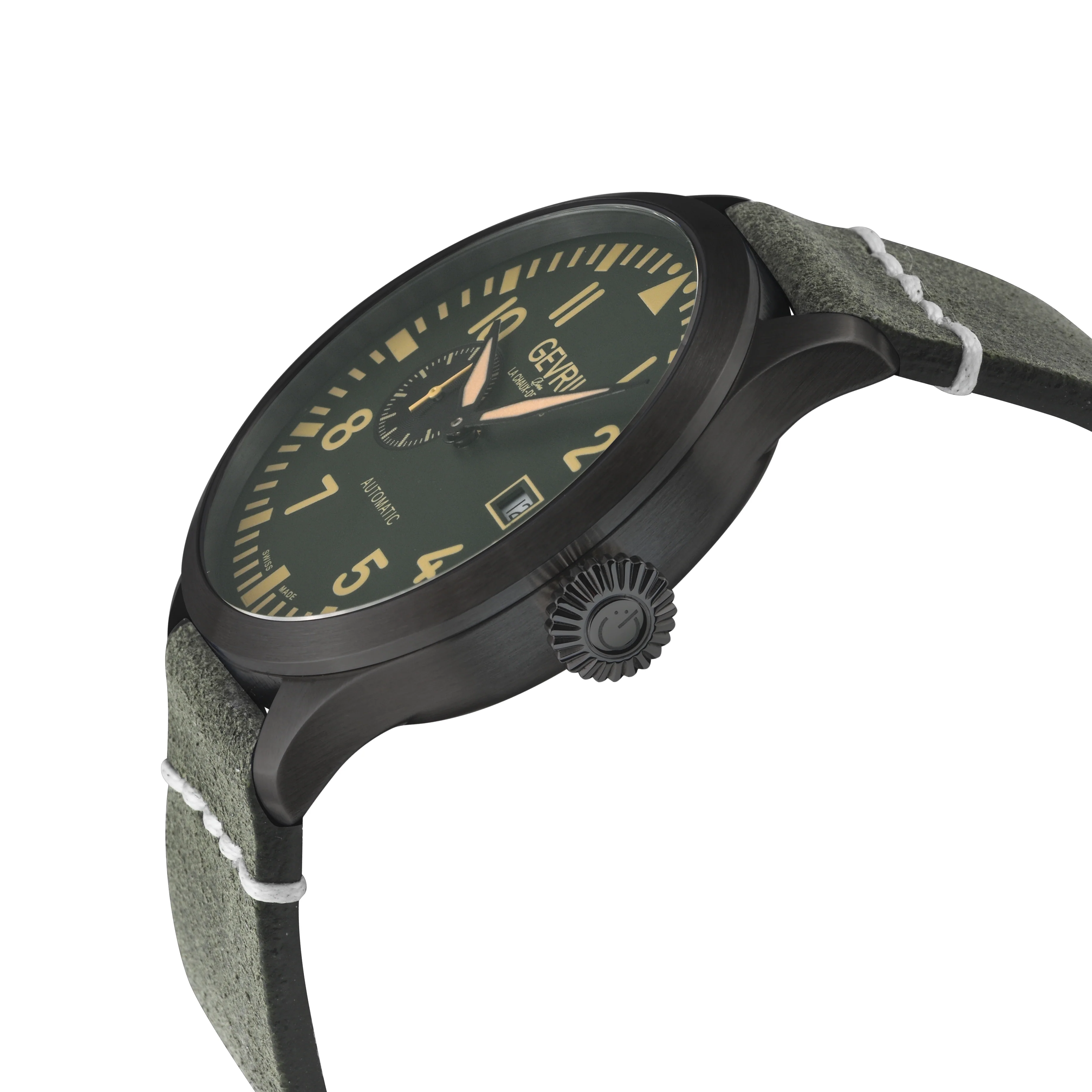 Vaughn Swiss automatic SA110, Green Dial, Black Handmade Leather Strap | Green Dial - Image 2