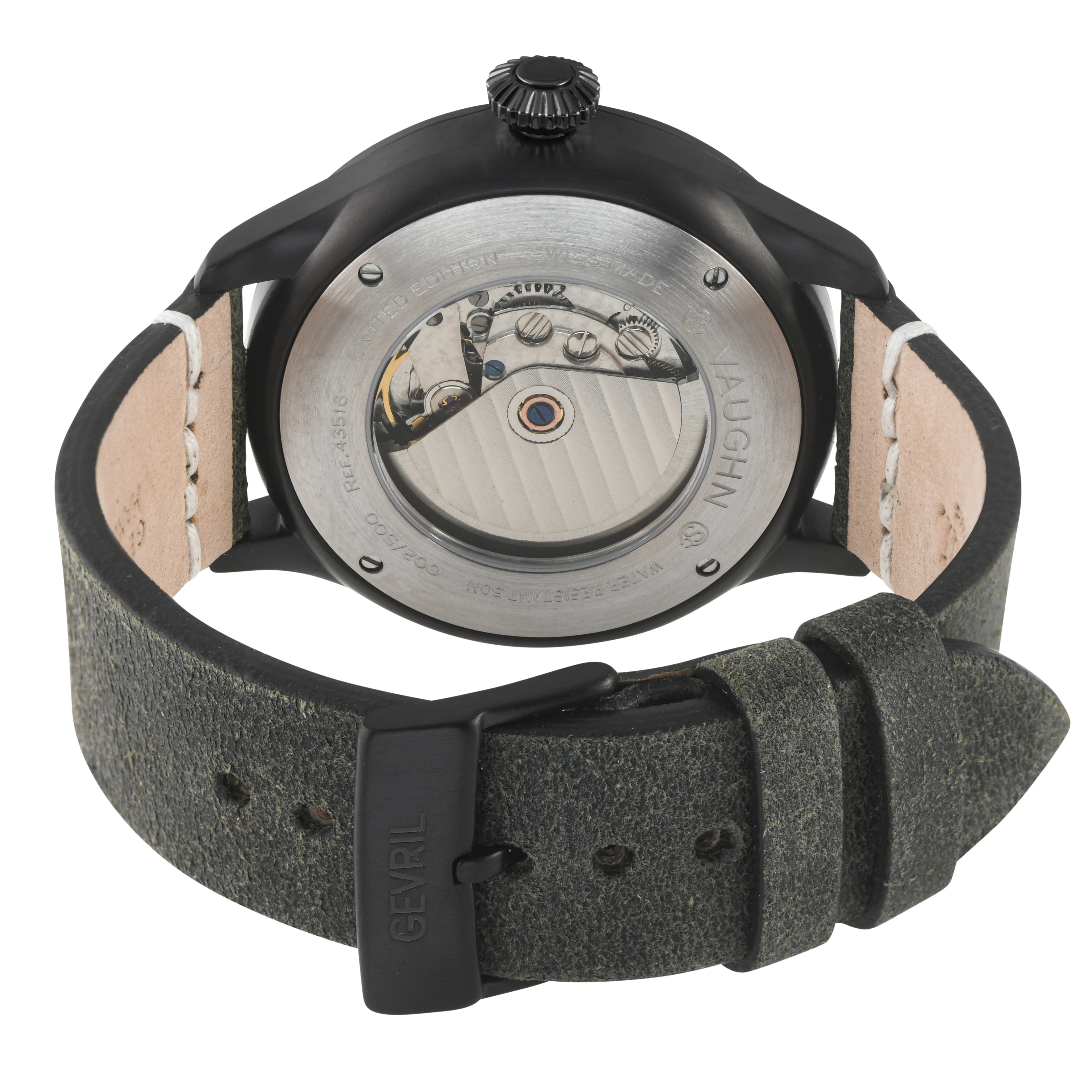 Vaughn Swiss automatic SA110, Green Dial, Black Handmade Leather Strap | Green Dial - Image 3