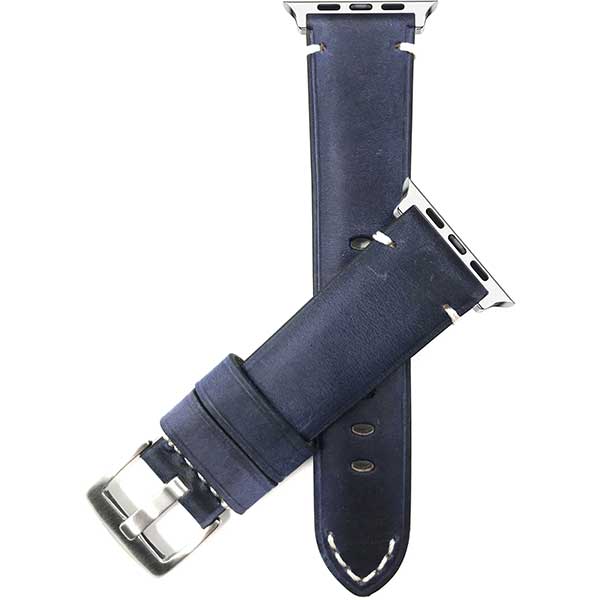 Vintage Distressed Leather Band with Minimal Stitch for Apple Watch Series 8/7/6/5/4/3/2/1/SE Blue (38mm | 40mm | 41mm) | Dial