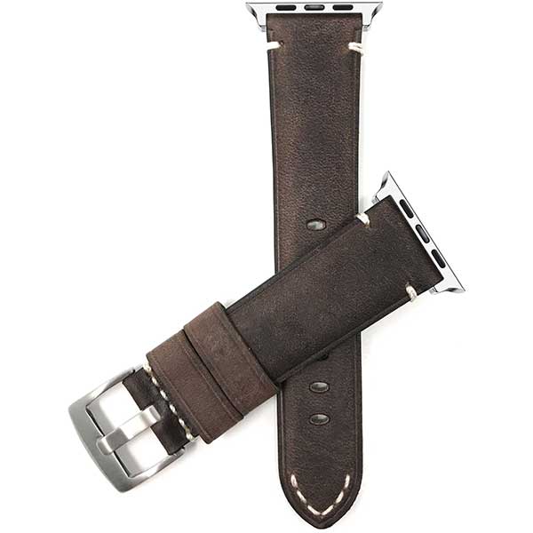 Vintage Distressed Leather Band with Minimal Stitch for Apple Watch Series 8/7/6/5/4/3/2/1/SE Brown (38mm | 40mm | 41mm) | Dial