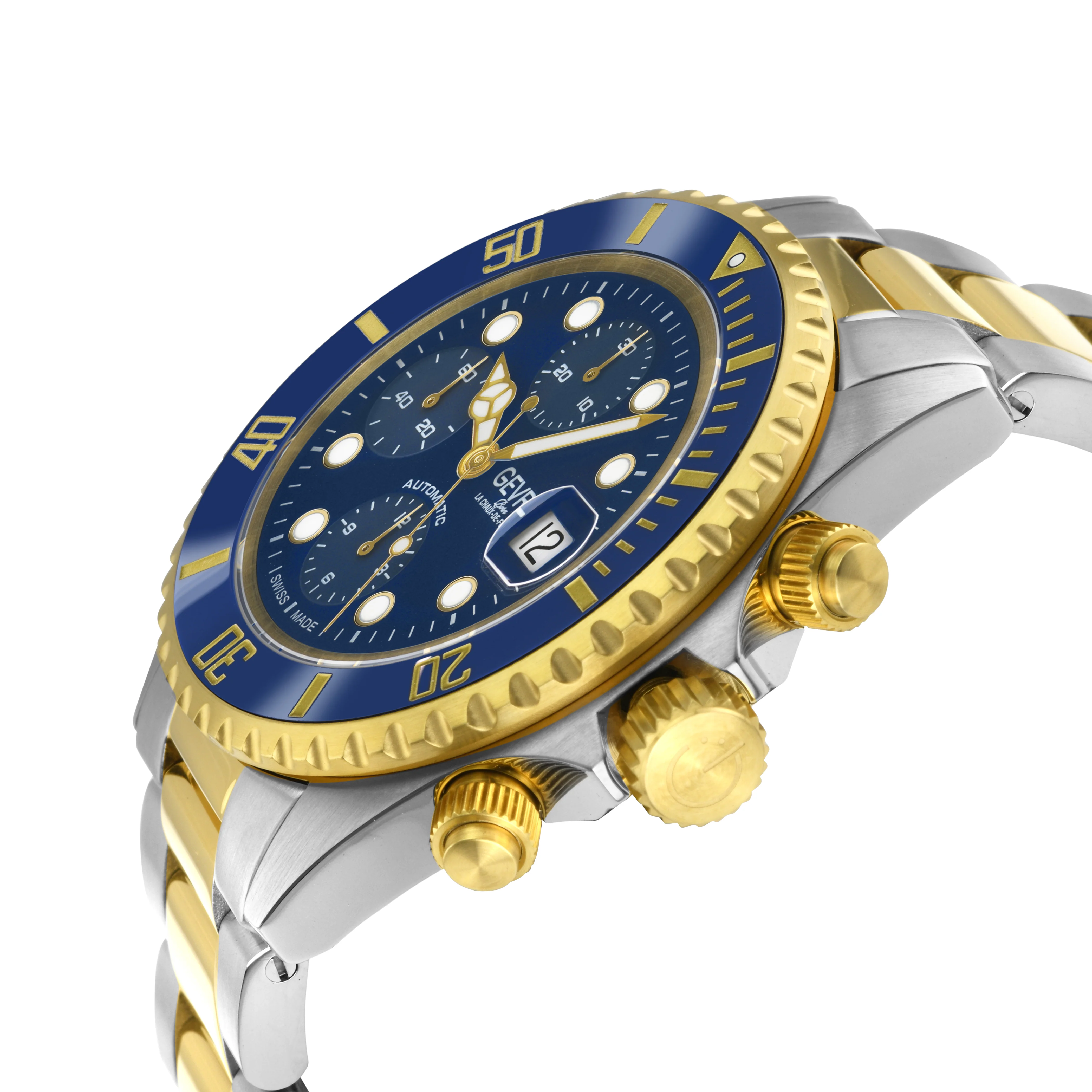 Wall Street Swiss Automatic Chronograph Sellita SW500 Blue Ceramic Bezel Divers Watch two tone | Blue Dial - Image 3