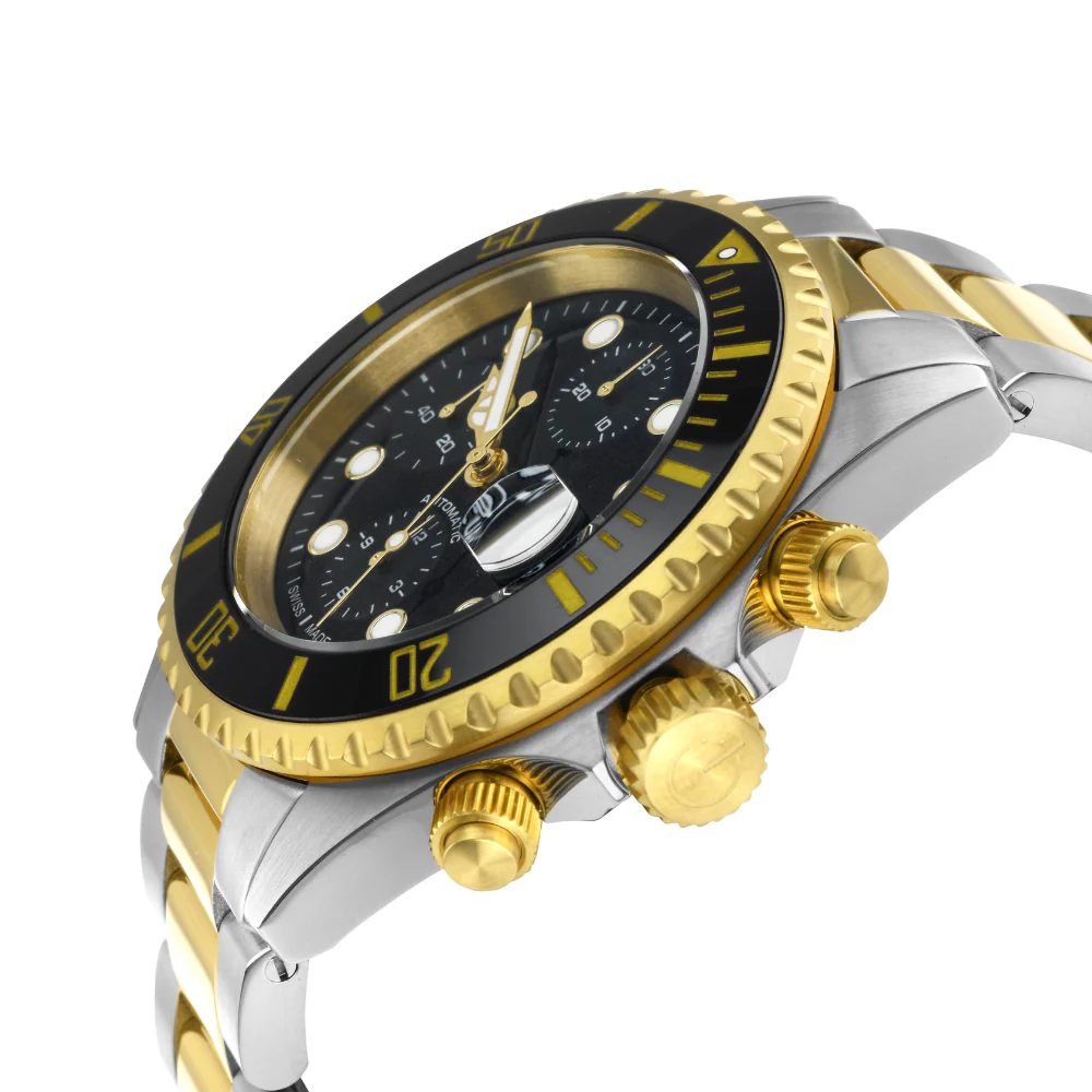 Wall Street Swiss Automatic Chronograph SW500 Black Ceramic Bezel Divers Watch two tone | Black Dial - Image 3