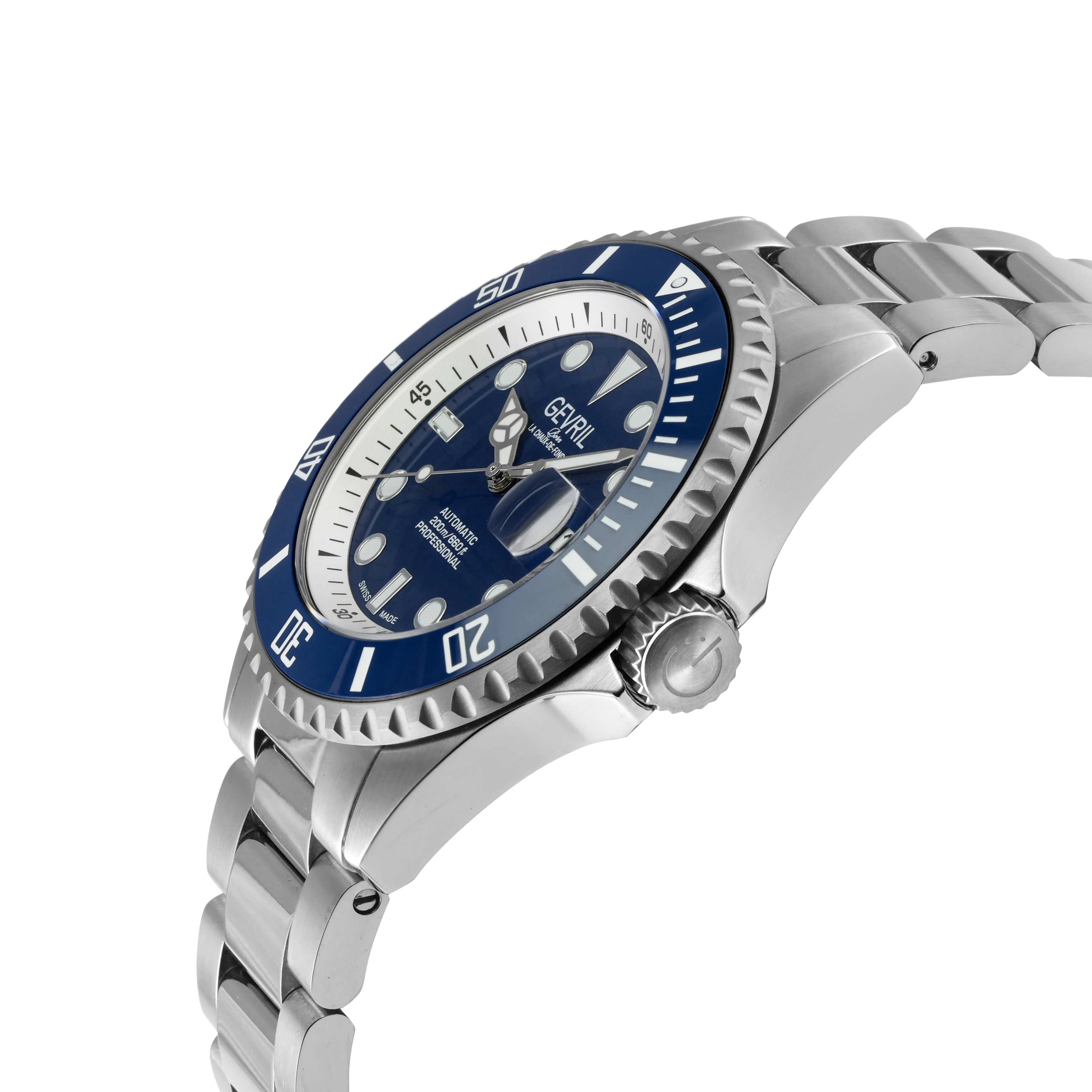 Wall Street Gevril Swiss Made SW200-1 Steel Rotating Blue Ceramic Bezel , 316L case, Blue Dial Blue Dial - Image 2