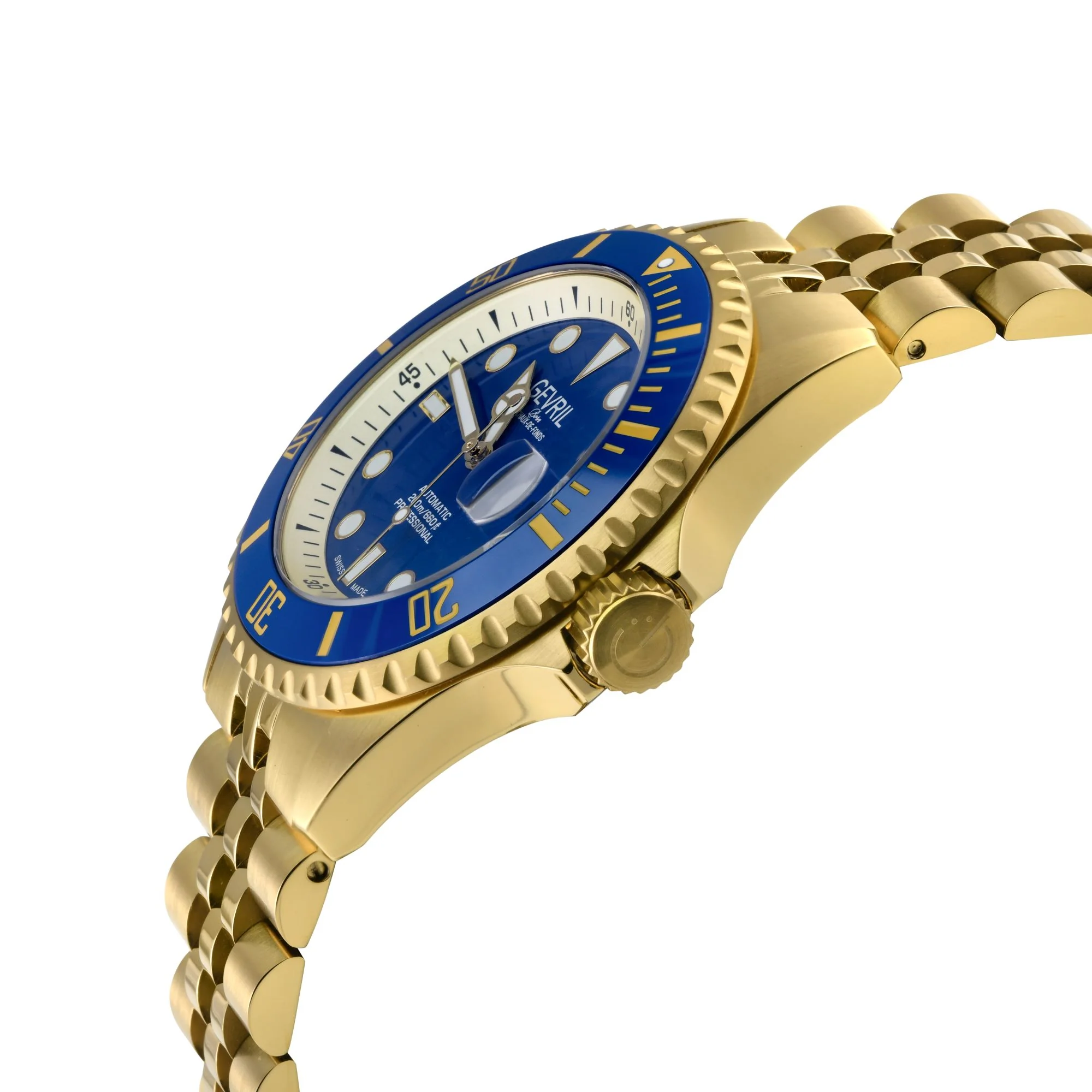 Wall Street Gevril Swiss Made SW200-1 Steel Rotating Blue Ceramic Bezel , 316L case, Blue Dial Blue Dial - Image 2