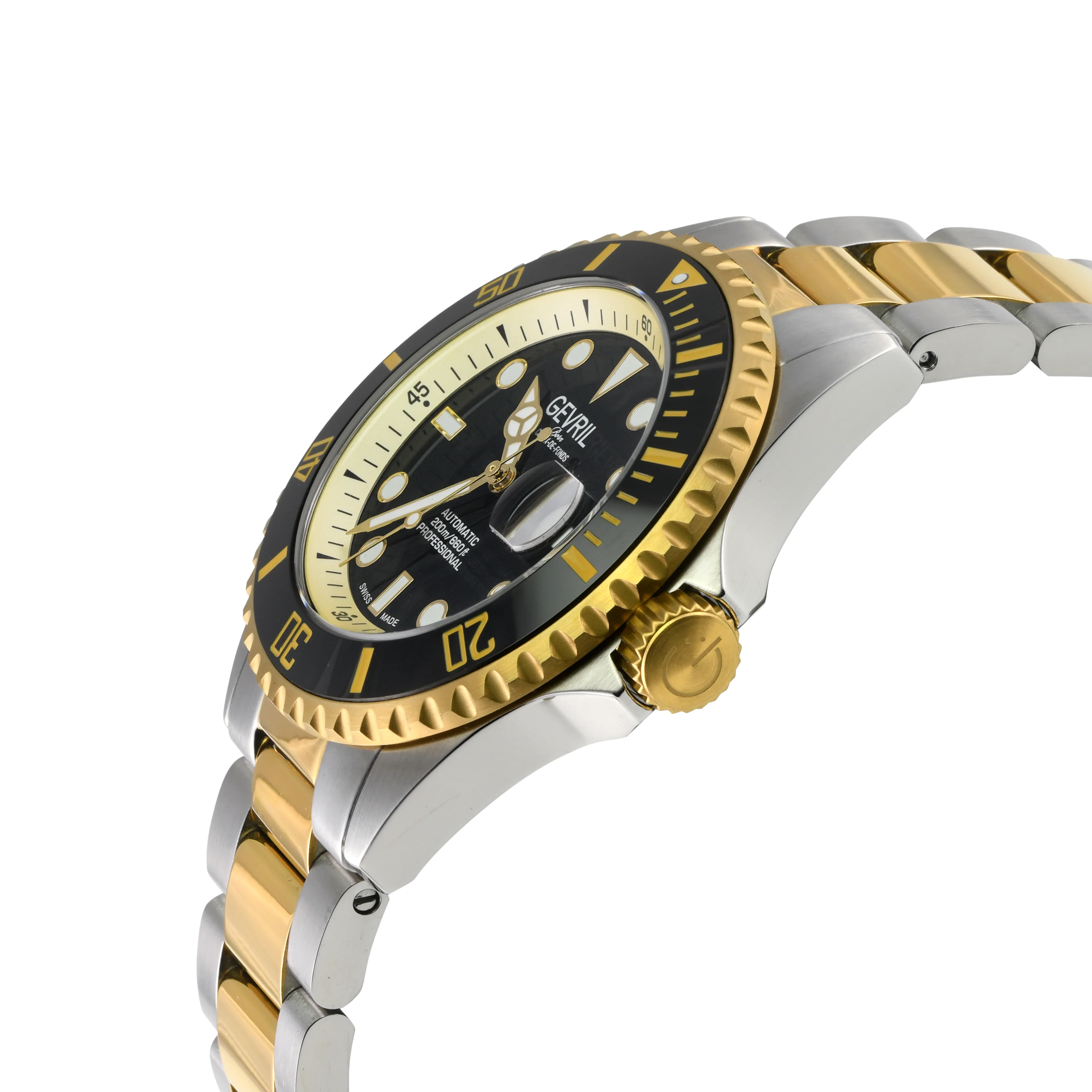 Wall Street Gevril Swiss Made SW200-1 Steel Rotating Black Ceramic Bezel , 316L case, Black Dial Black Dial - Image 2