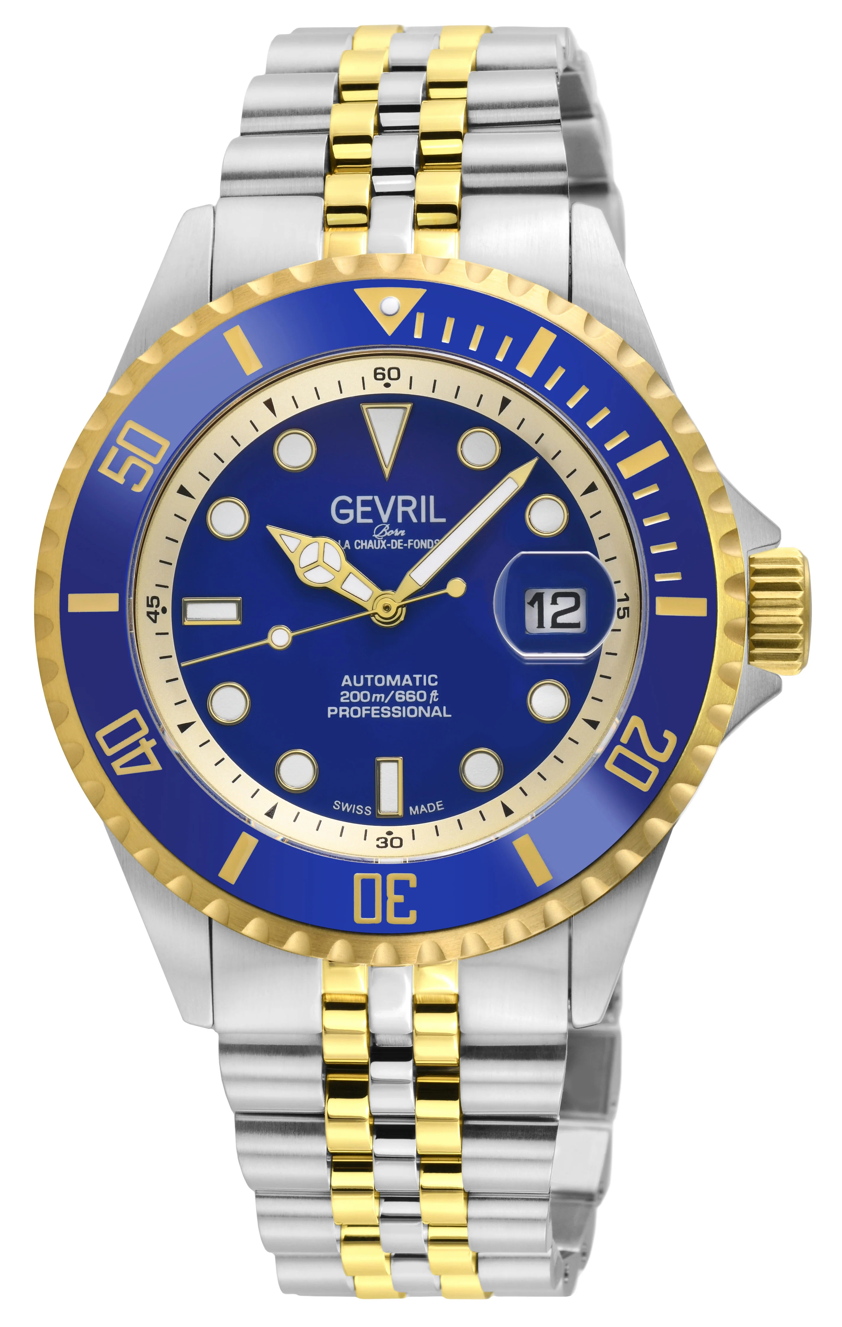 Wall Street Gevril Swiss Made SW200-1 Steel Rotating Blue Ceramic Bezel , 316L case, Blue Dial Blue Dial