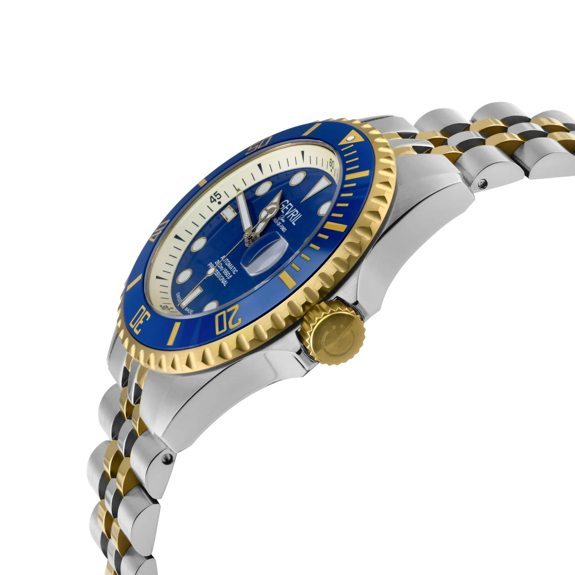 Wall Street Gevril Swiss Made SW200-1 Steel Rotating Blue Ceramic Bezel , 316L case, Blue Dial Blue Dial - Image 2