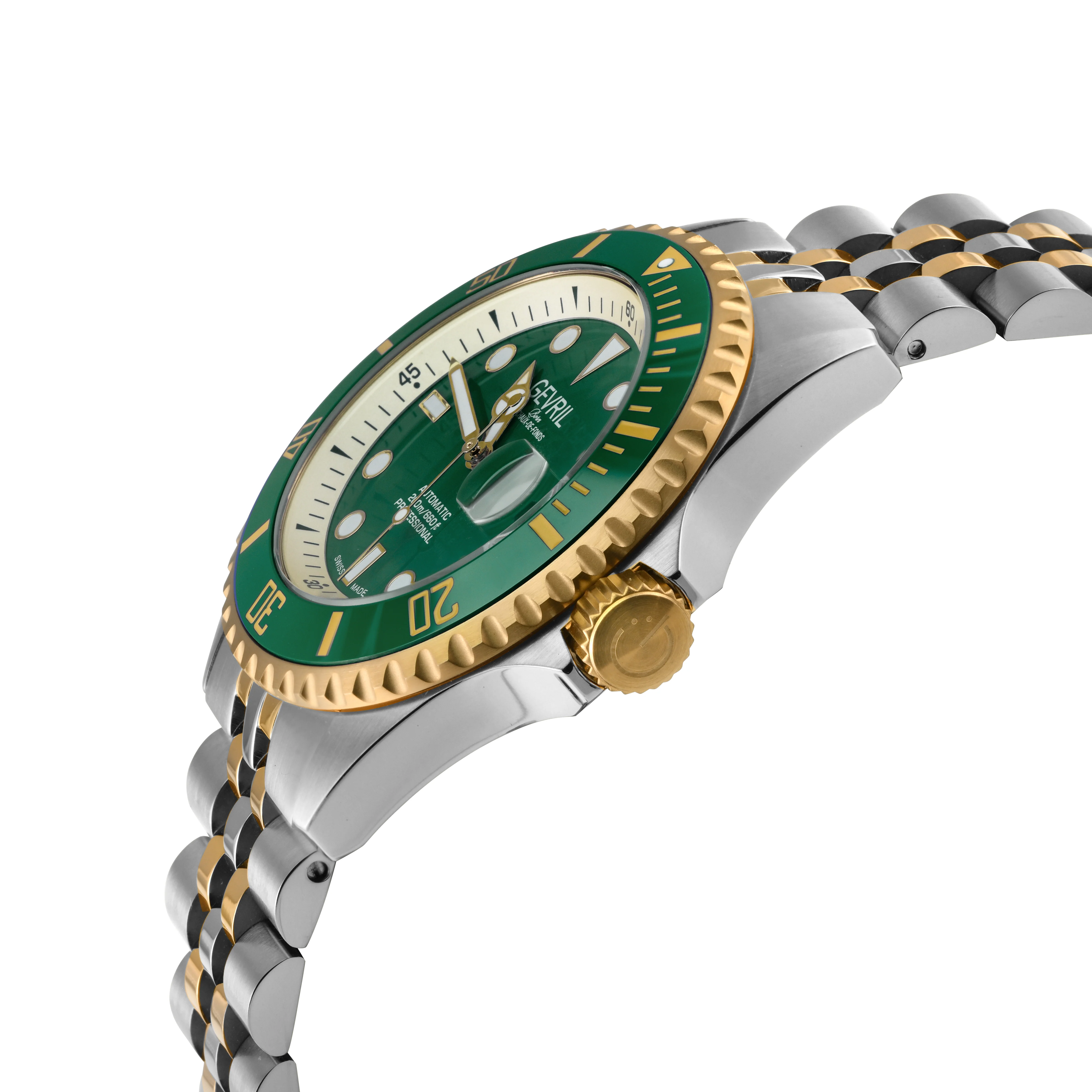 Wall Street Gevril Swiss Made SW200-1 Steel Rotating Green Ceramic Bezel , 316L case, Green Dial | Blue Dial - Image 2